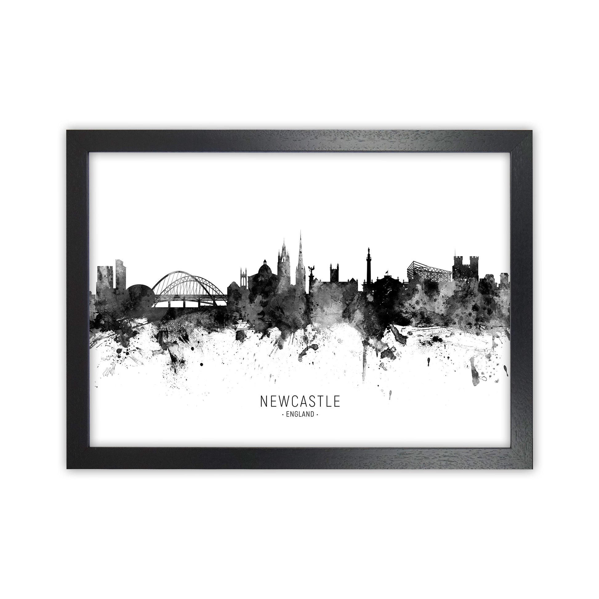 Newcastle England Skyline Black White City Name  by Michael Tompsett Black Grain