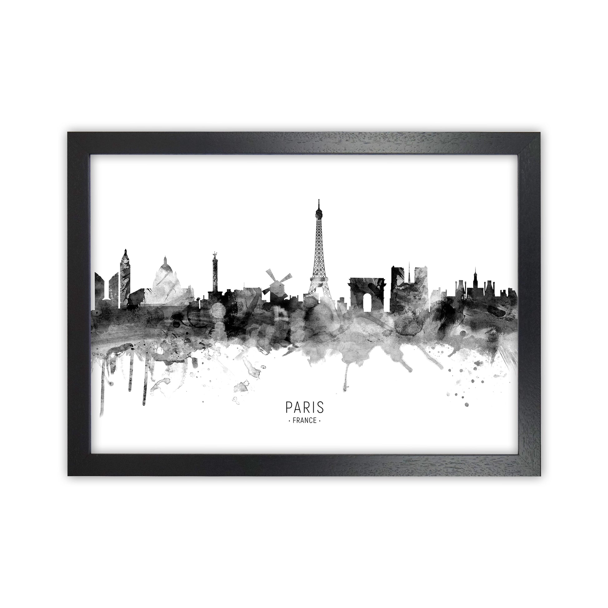 Paris France Skyline Black White City Name  by Michael Tompsett Black Grain
