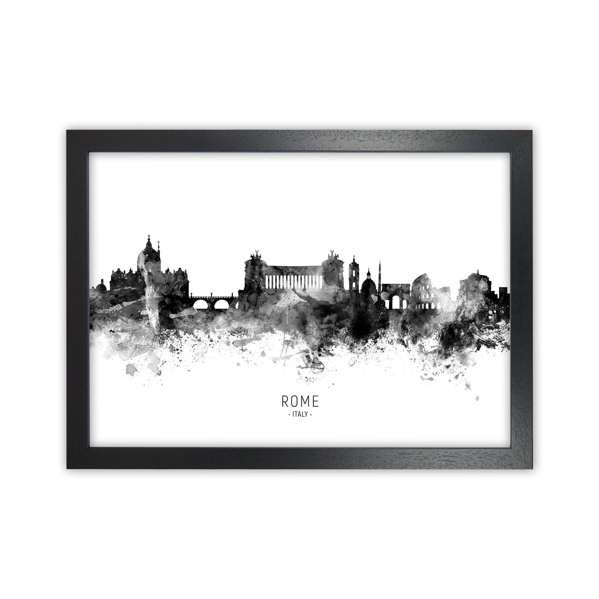 Rome Italy Skyline Black White City Name  by Michael Tompsett Black Grain