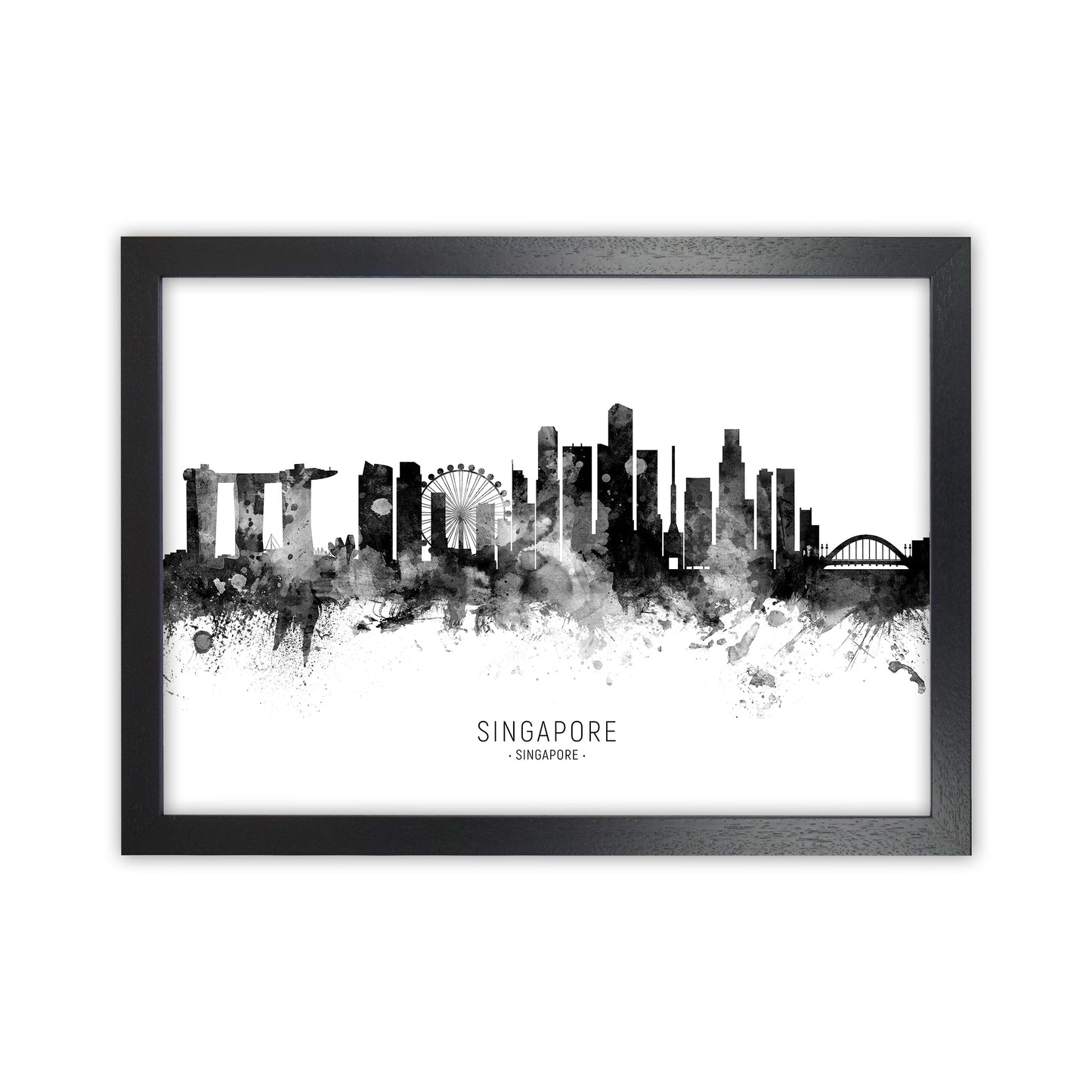 Singapore Singapore Skyline Black White City Name  by Michael Tompsett Black Grain