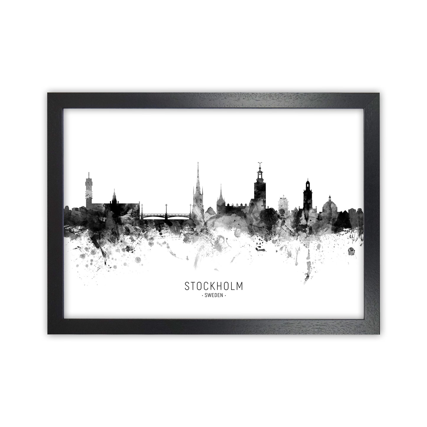 Stockholm Sweden Skyline Black White City Name by Michael Tompsett Black Grain
