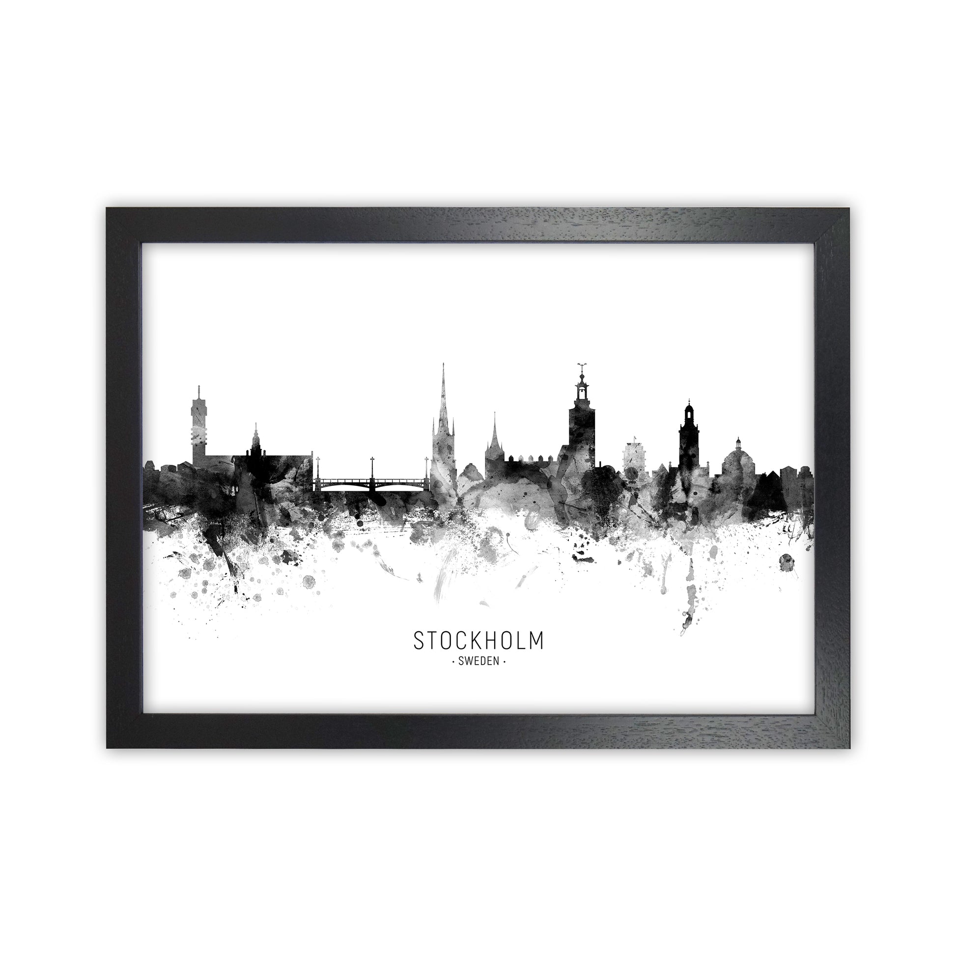 Stockholm Sweden Skyline Black White City Name  by Michael Tompsett Black Grain
