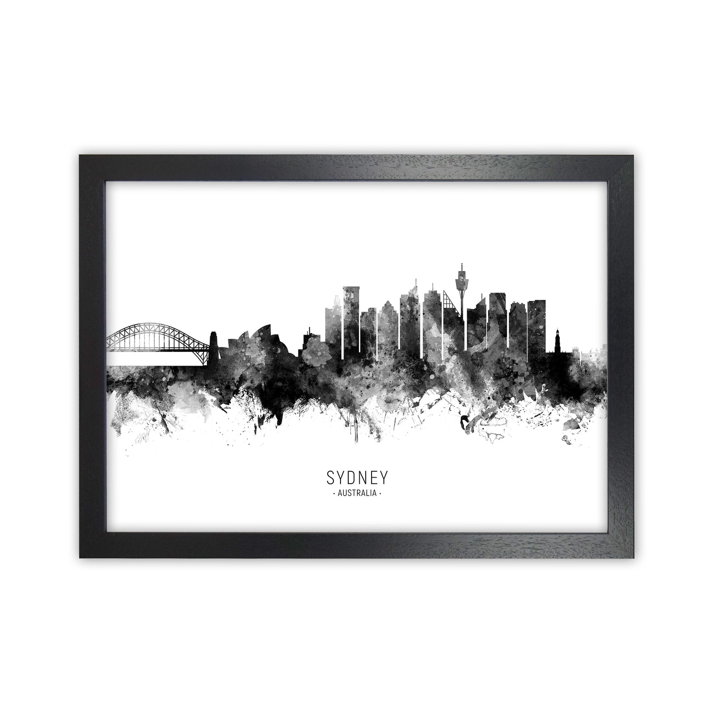 Sydney Australia Skyline Black White City Name by Michael Tompsett Black Grain