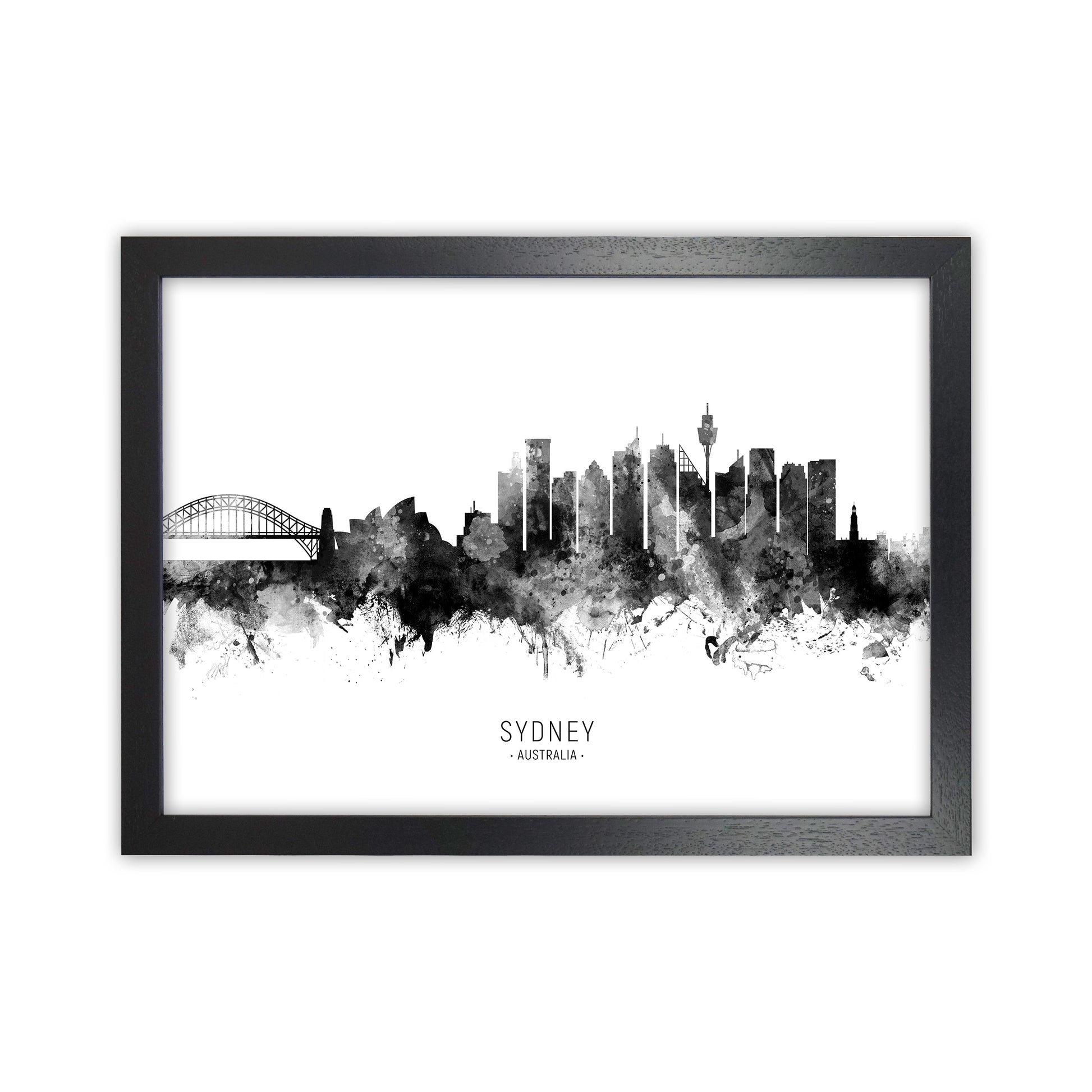Sydney Australia Skyline Black White City Name  by Michael Tompsett Black Grain