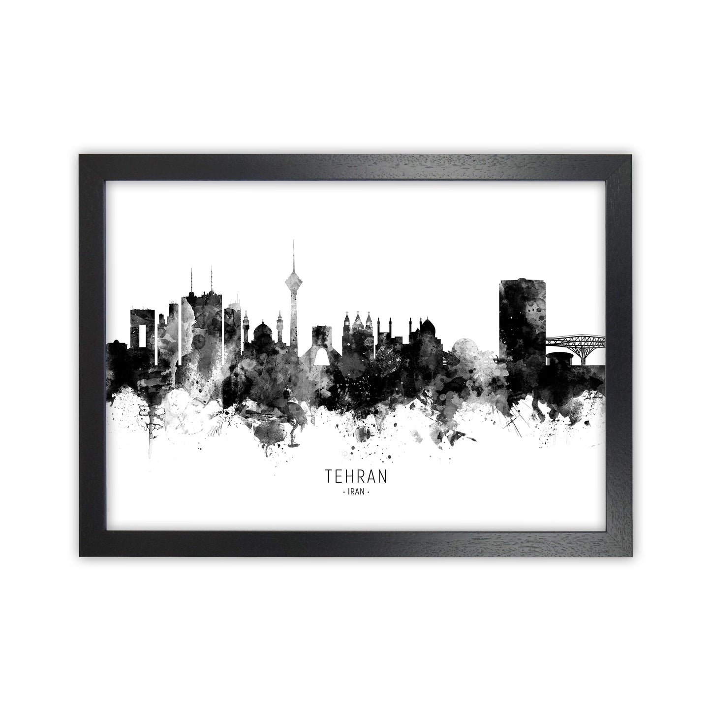 Tehran Iran Skyline Black White City Name by Michael Tompsett Black Grain