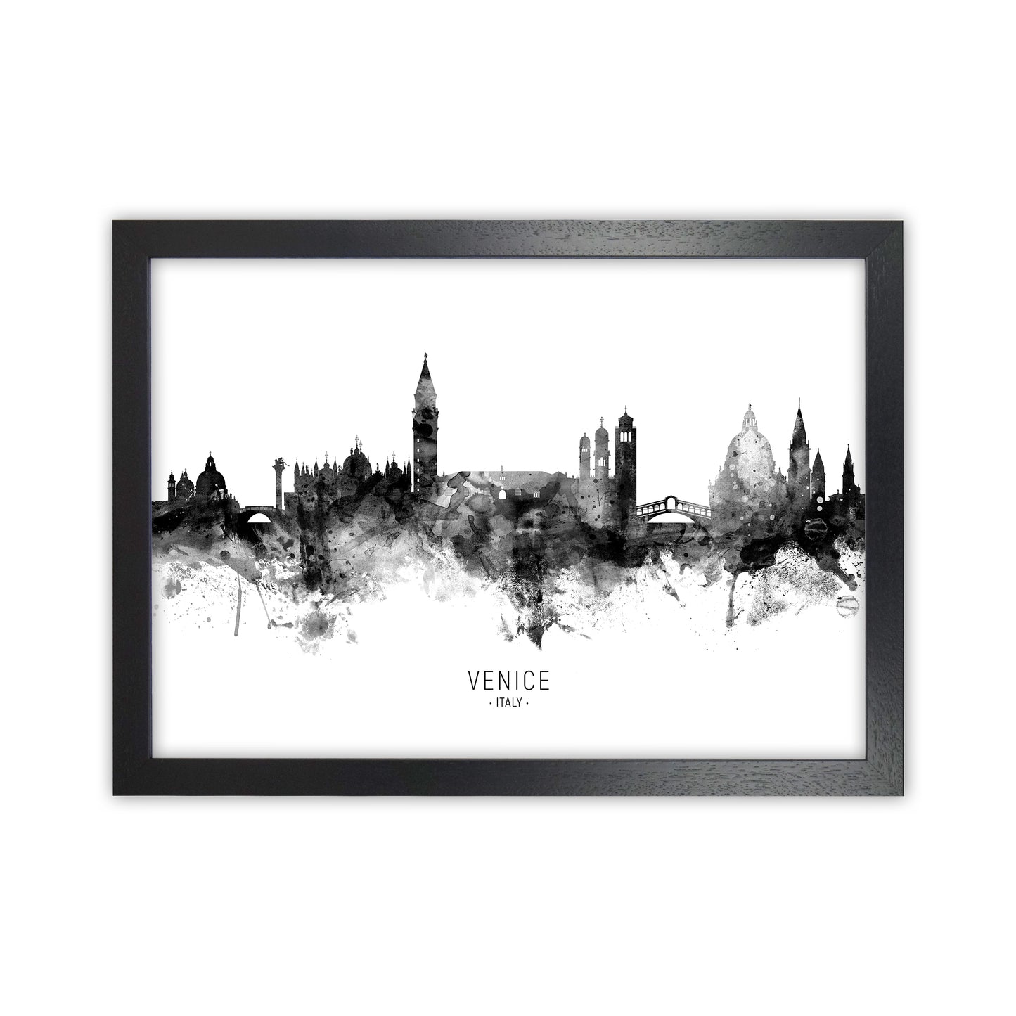 Venice Italy Skyline Black White City Name by Michael Tompsett Black Grain