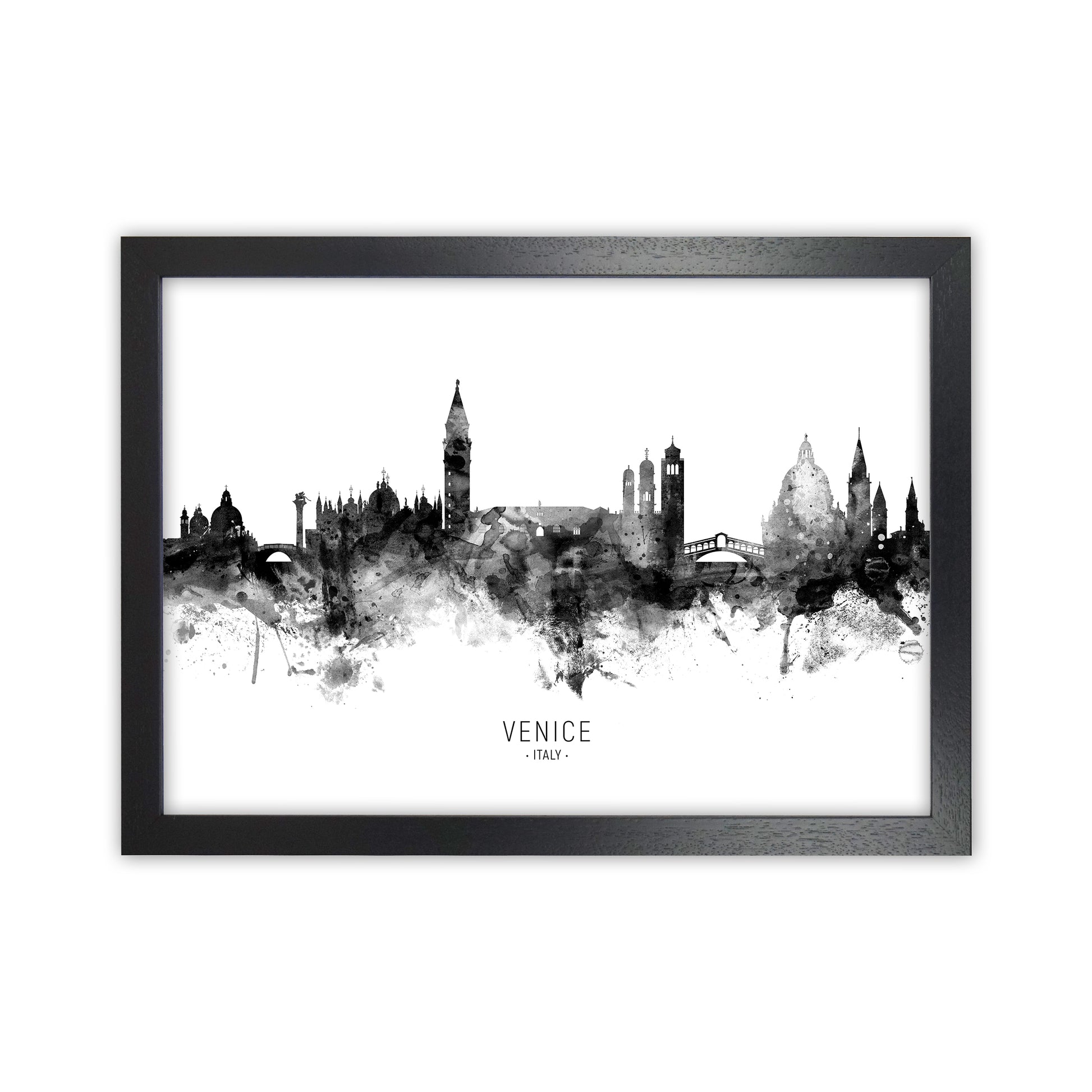 Venice Italy Skyline Black White City Name  by Michael Tompsett Black Grain