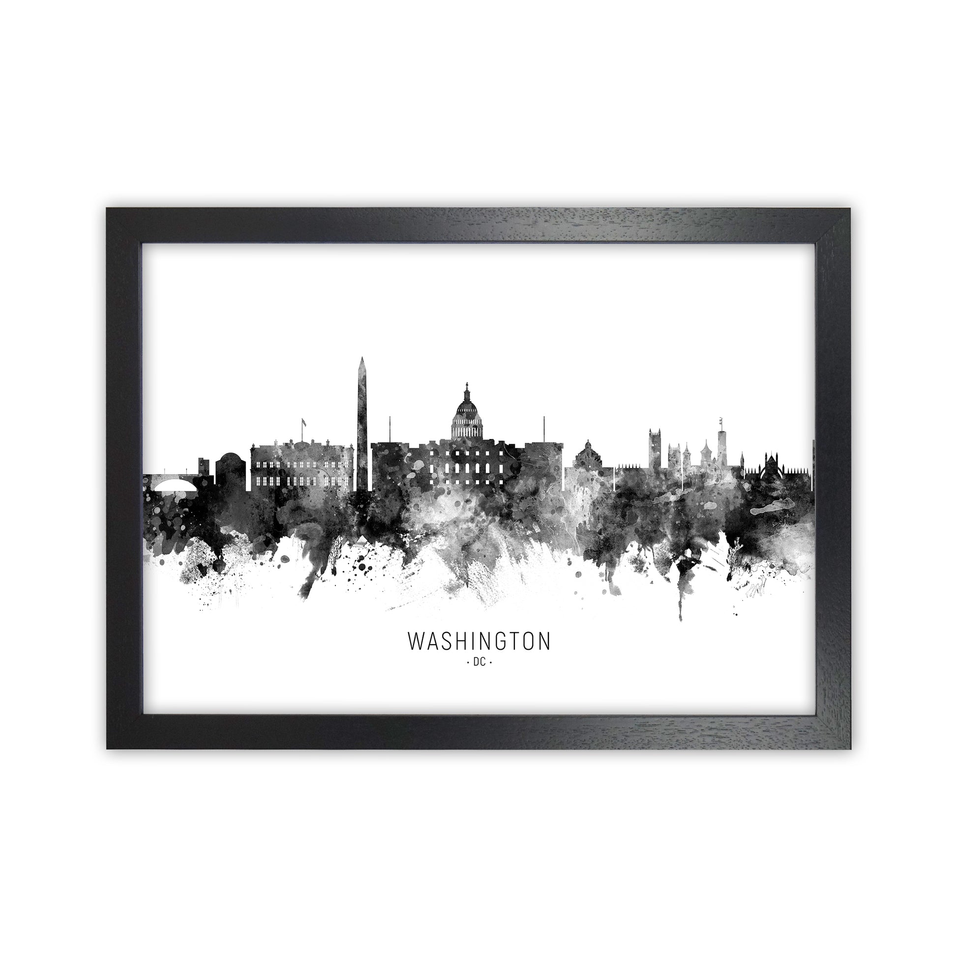 Washington Dc Skyline Black White City Name  by Michael Tompsett Black Grain