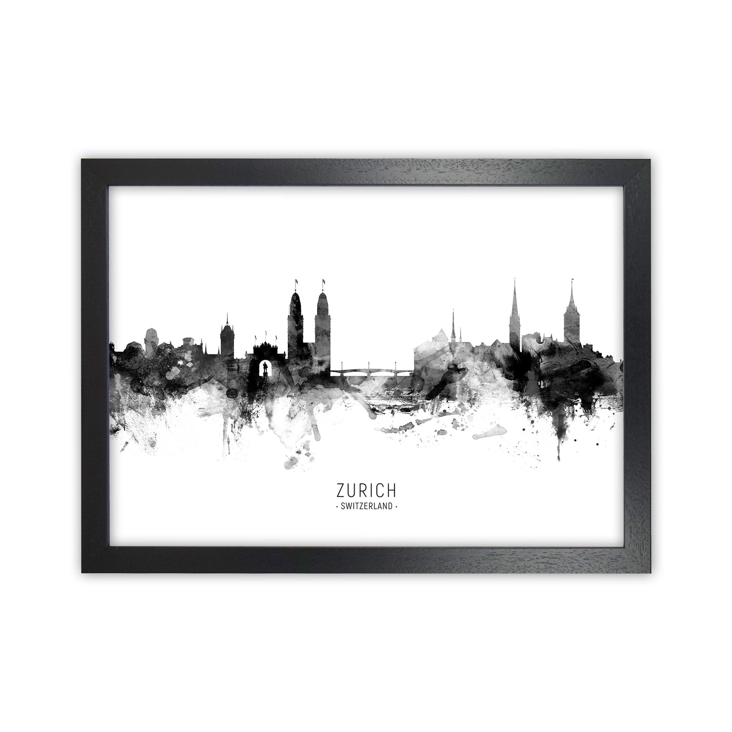 Zurich Switzerland Skyline Black White City Name by Michael Tompsett Black Grain