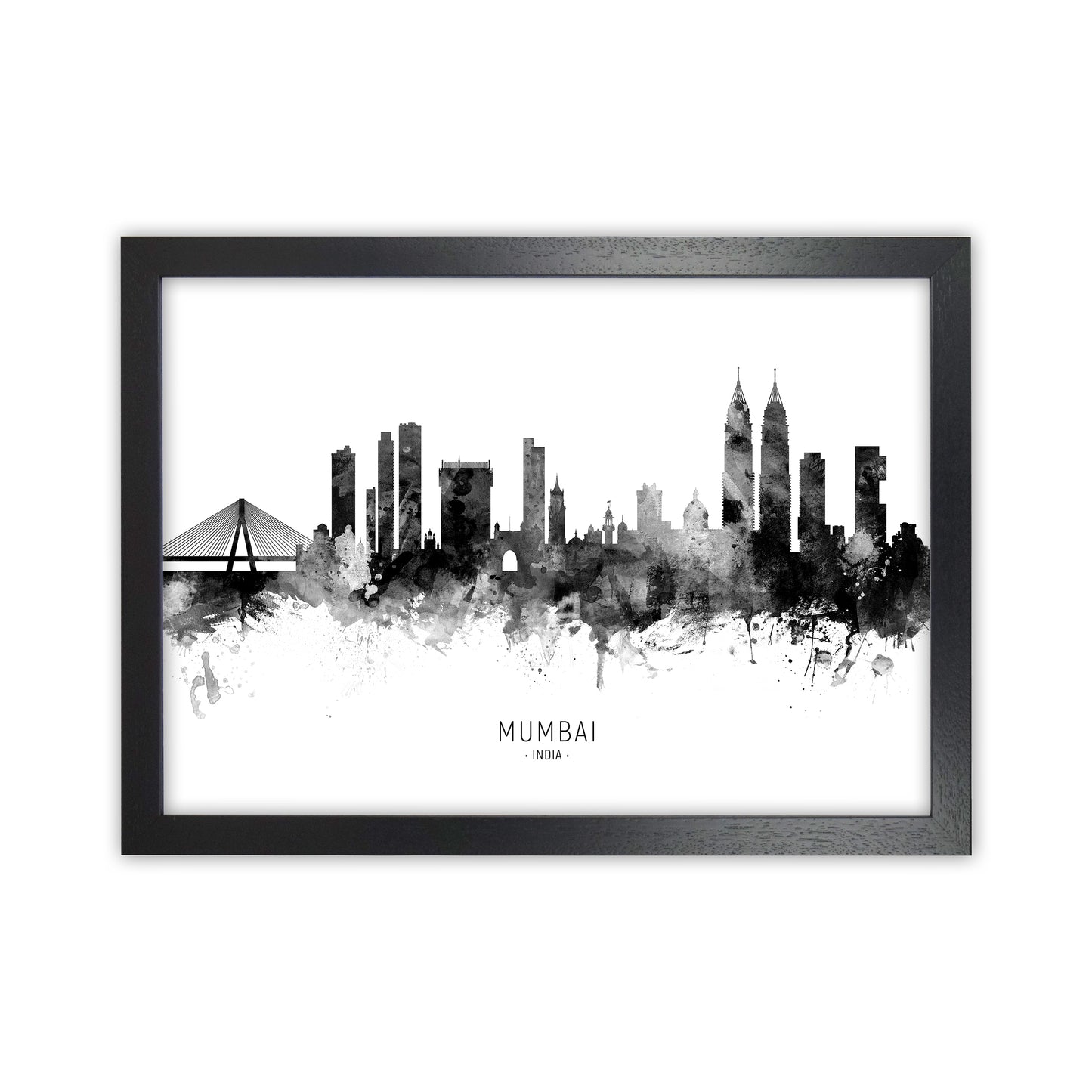 Mumbai India Skyline Black White City Name by Michael Tompsett Black Grain