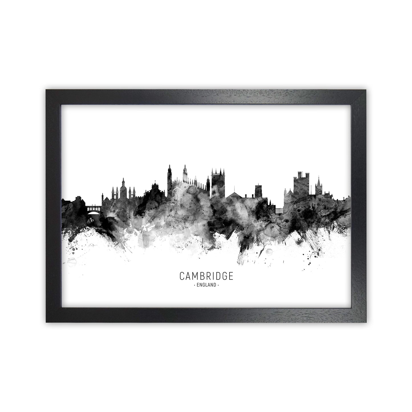 Cambridge England Skyline Black White City Name by Michael Tompsett Black Grain