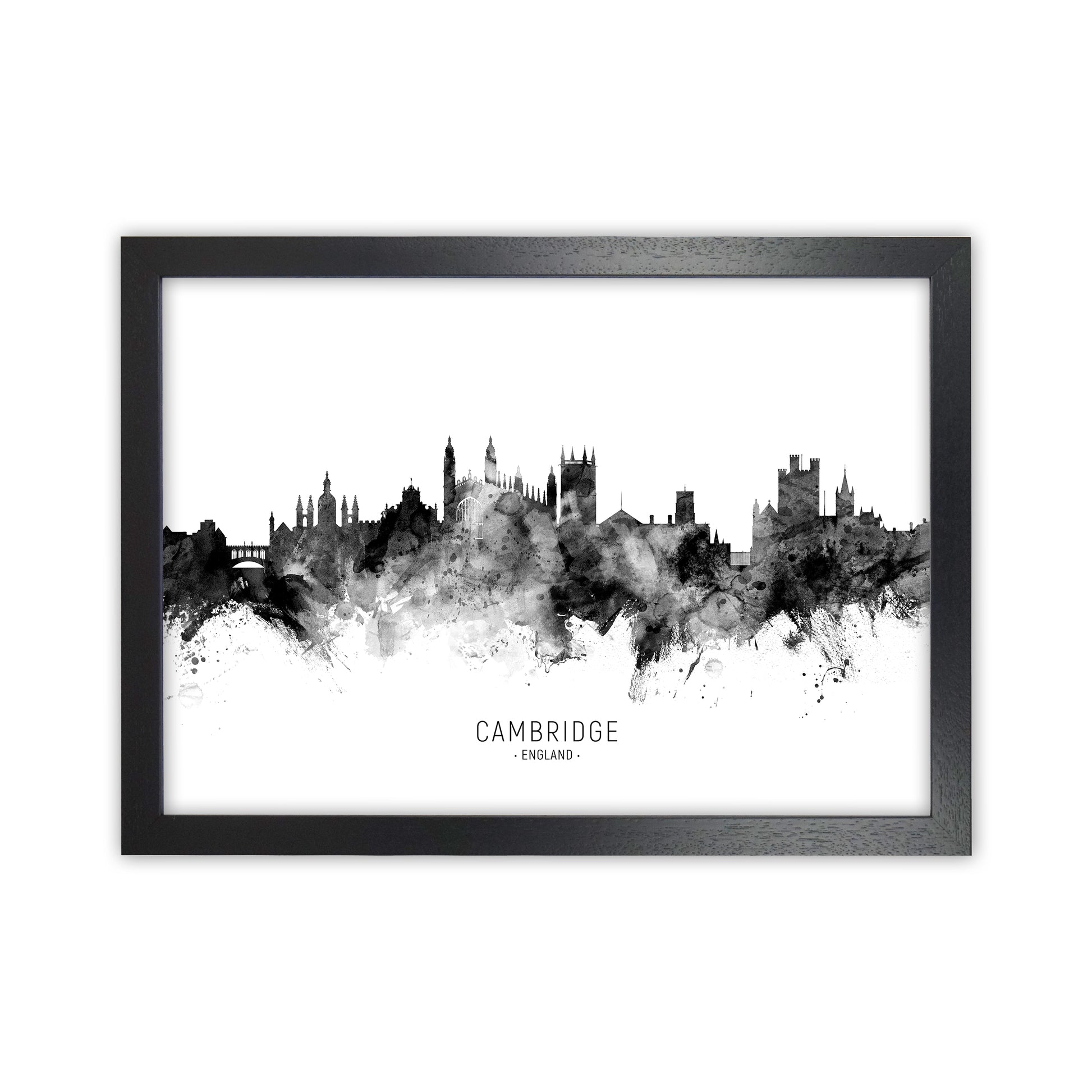 Cambridge England Skyline Black White City Name  by Michael Tompsett Black Grain