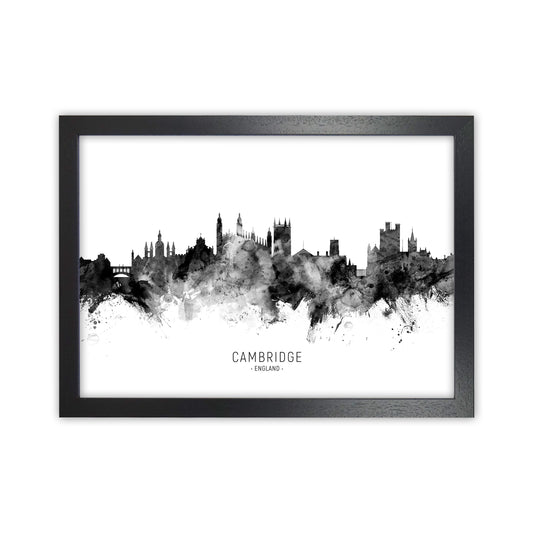 Cambridge England Skyline Black White City Name  by Michael Tompsett Black Grain