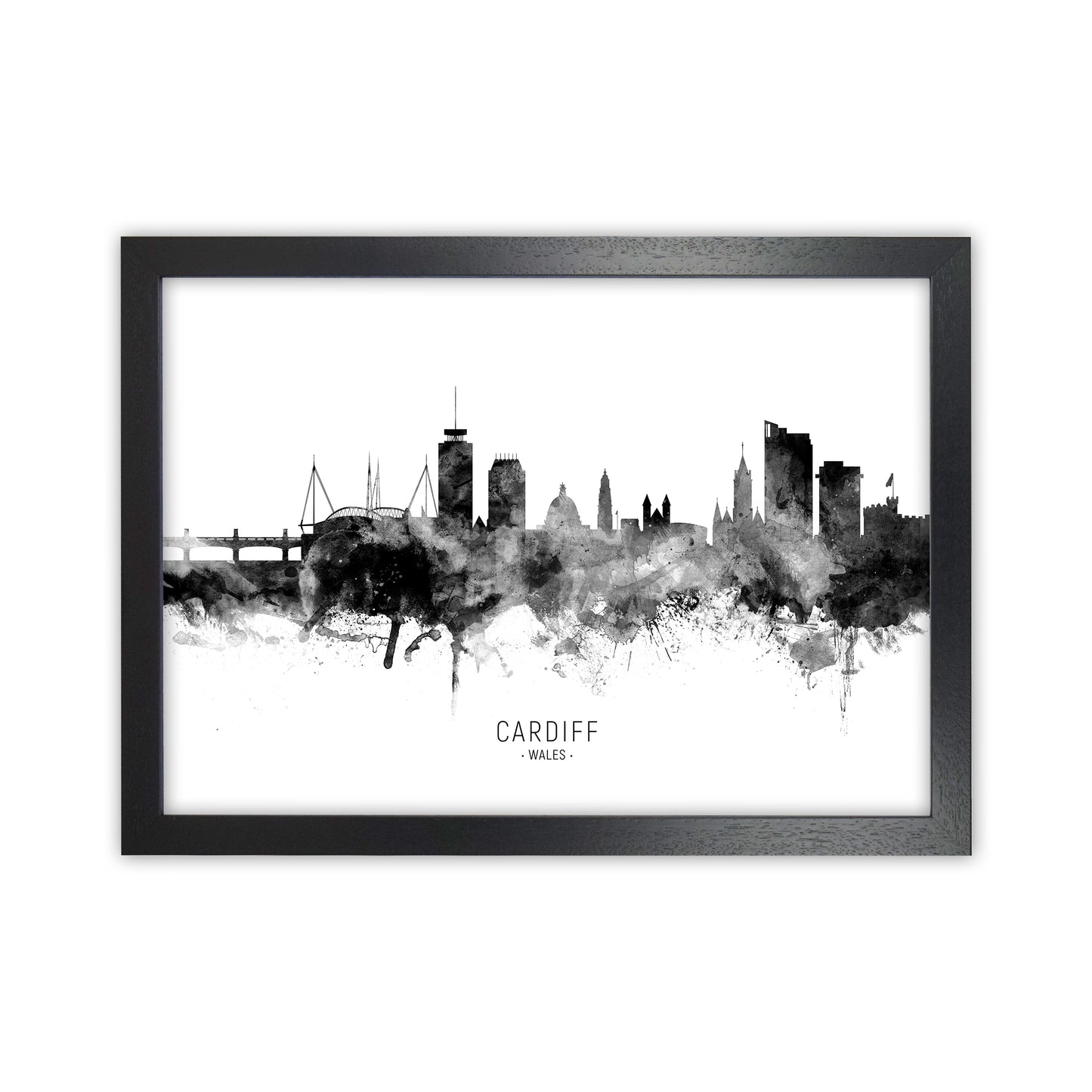Cardiff Wales Skyline Black White City Name by Michael Tompsett Black Grain