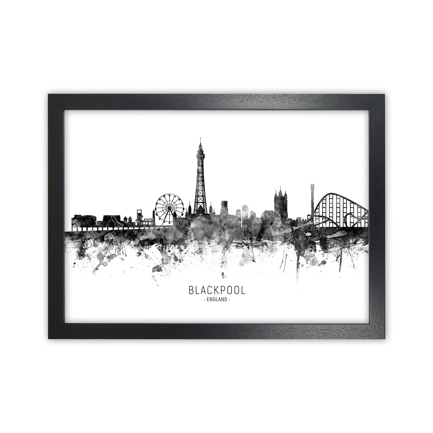 Blackpool England Skyline Black White City Name by Michael Tompsett Black Grain