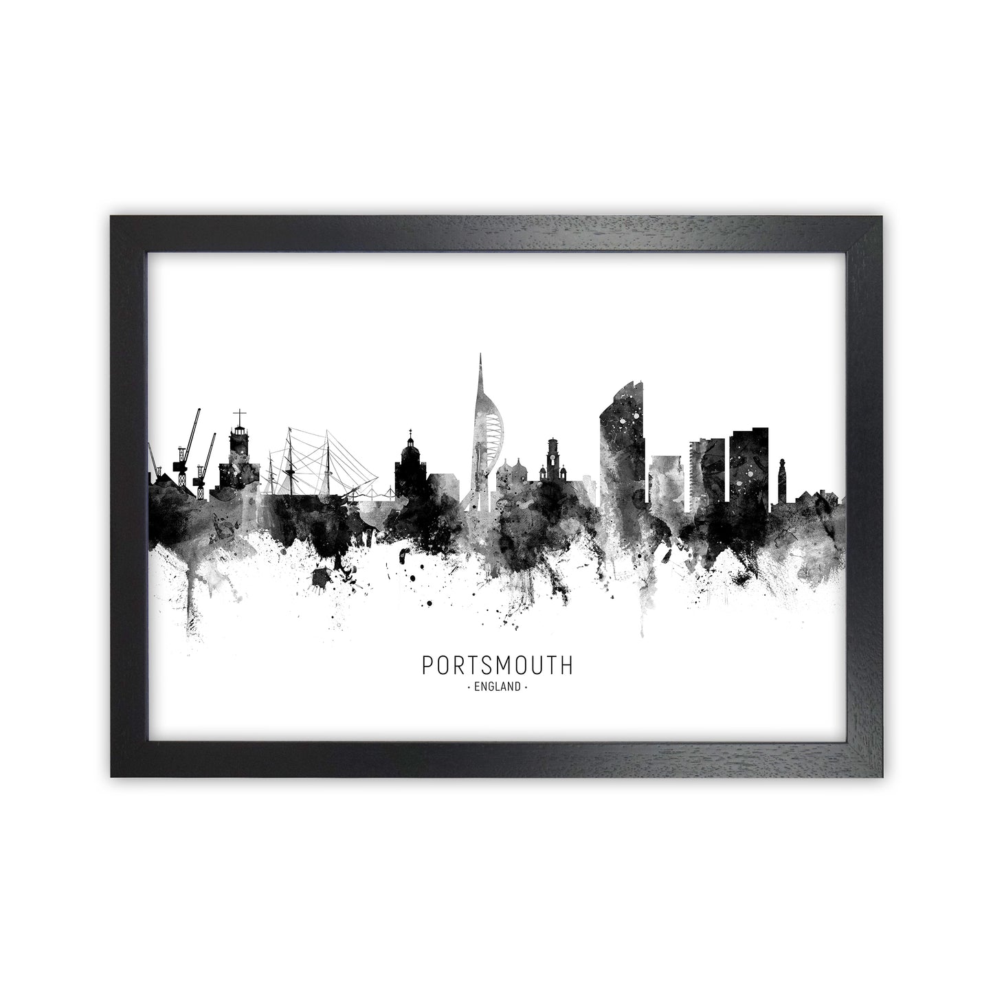 Portsmouth England Skyline Black White City Name by Michael Tompsett Black Grain