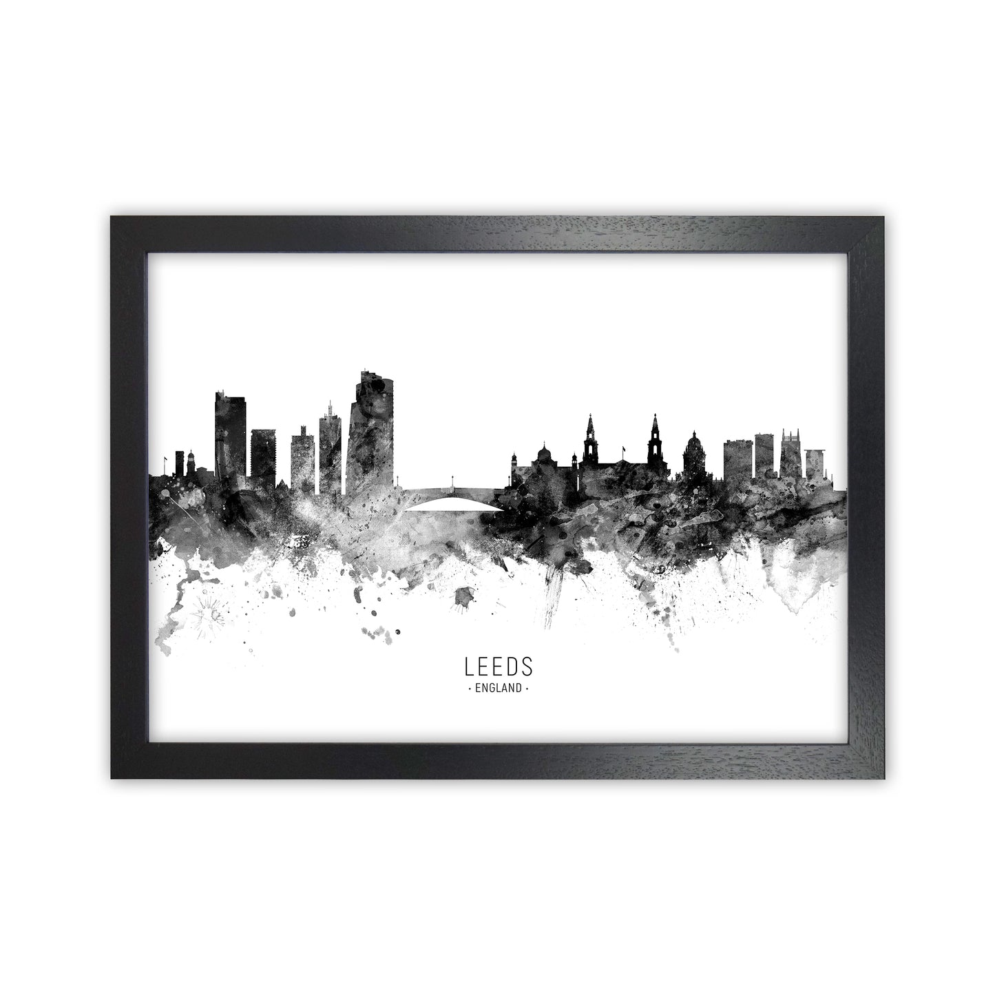 Leeds England Skyline Black White City Name by Michael Tompsett Black Grain