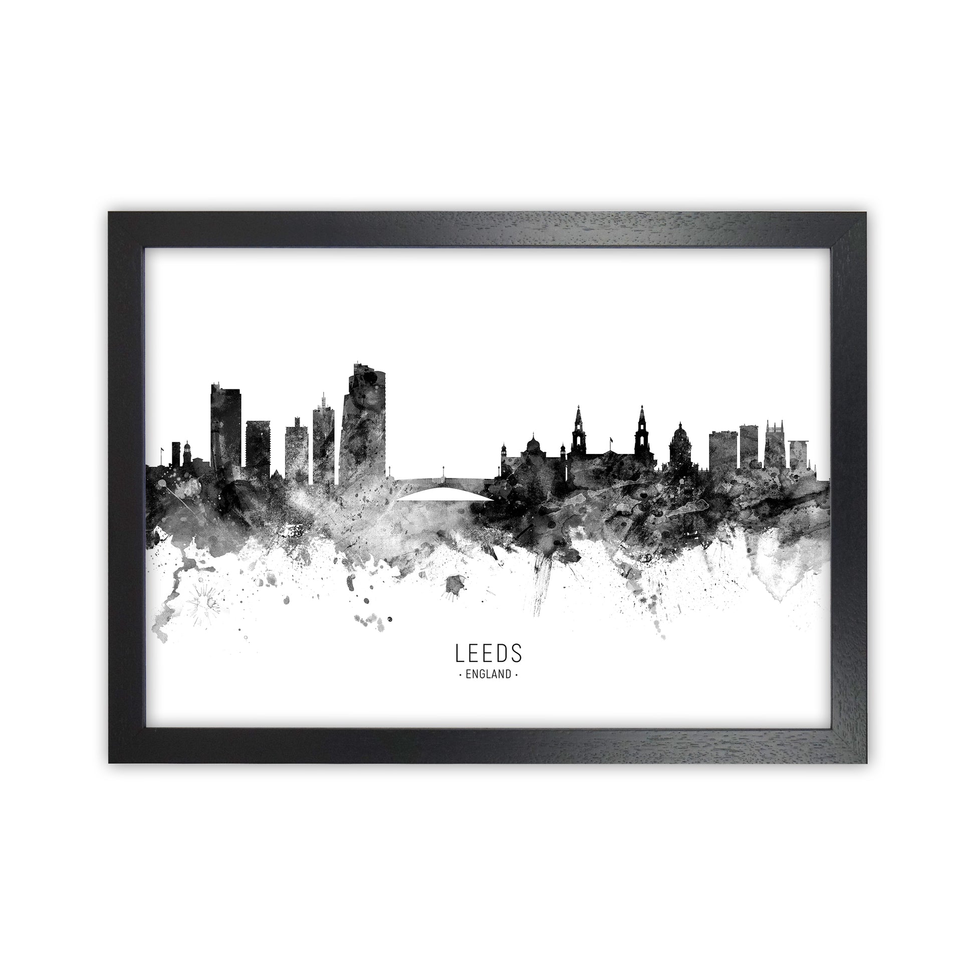 Leeds England Skyline Black White City Name  by Michael Tompsett Black Grain