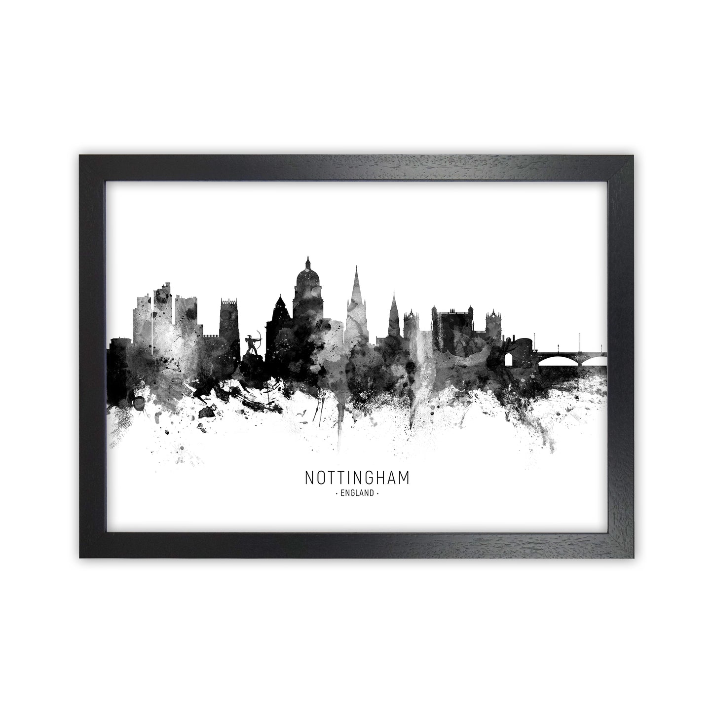 Nottingham England Skyline Black White City Name by Michael Tompsett Black Grain