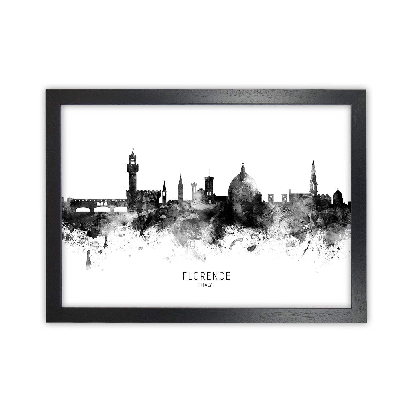 Florence Italy Skyline Black White City Name by Michael Tompsett Black Grain