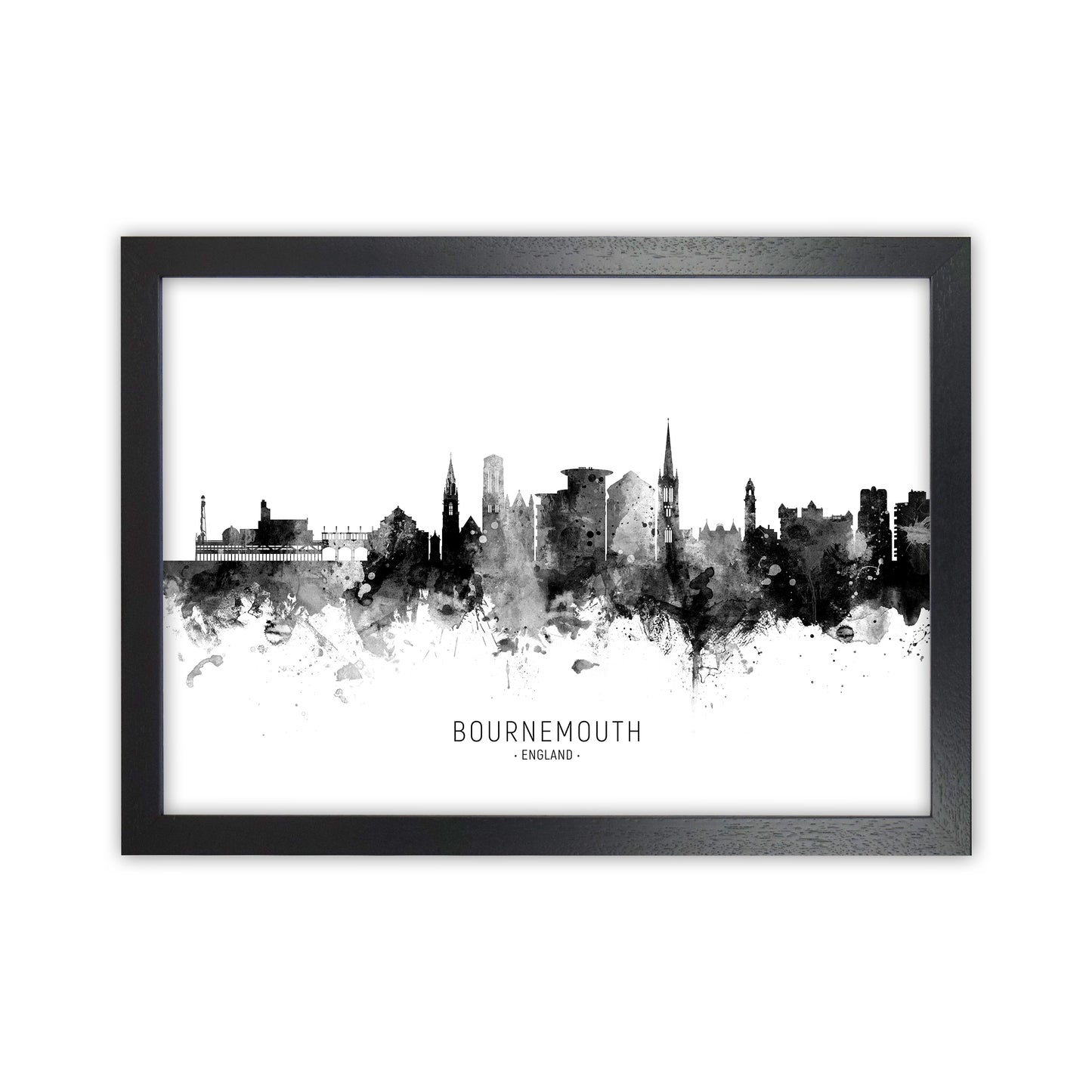 Bournemouth England Skyline Black White City Name by Michael Tompsett Black Grain
