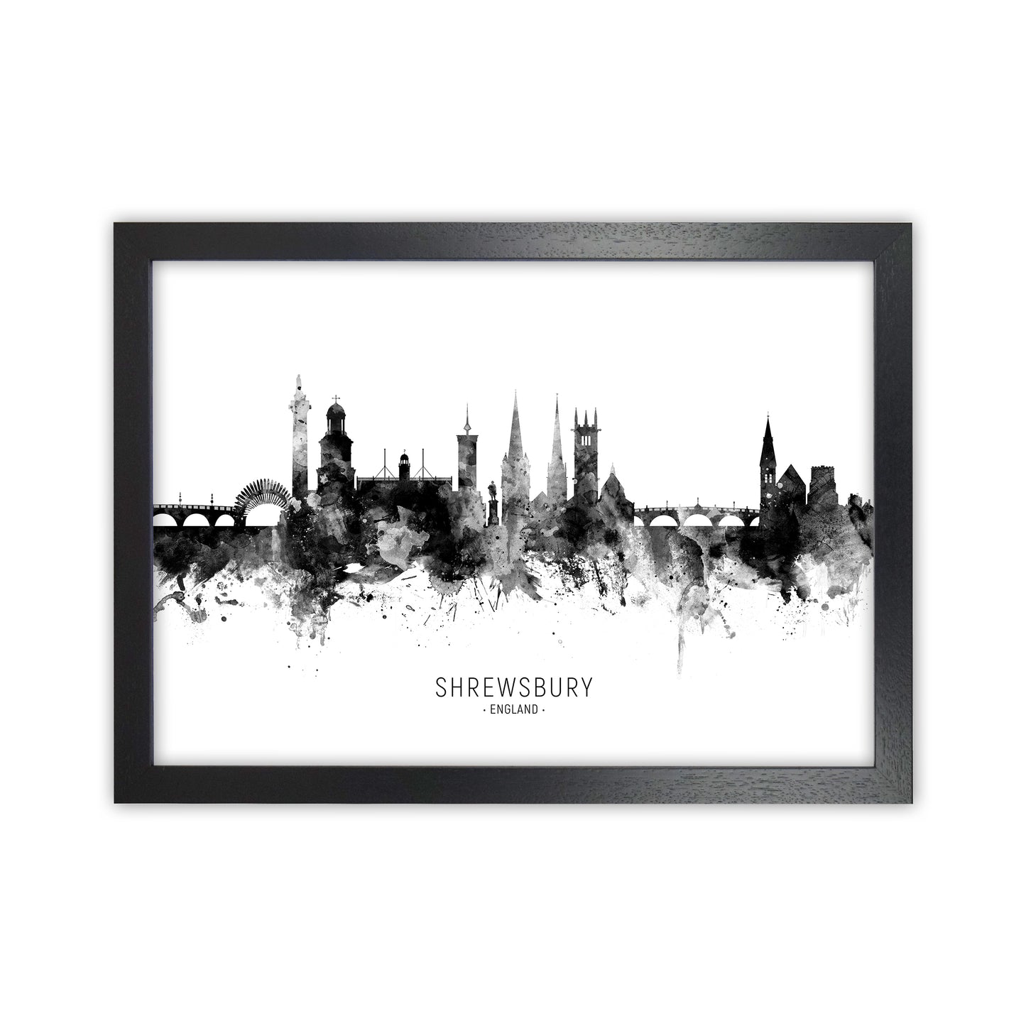 Shrewsbury England Skyline Black White City Name by Michael Tompsett Black Grain