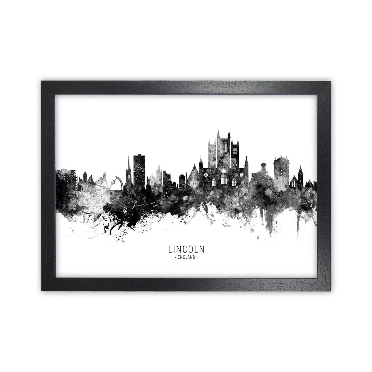 Lincoln England Skyline Black White City Name by Michael Tompsett Black Grain