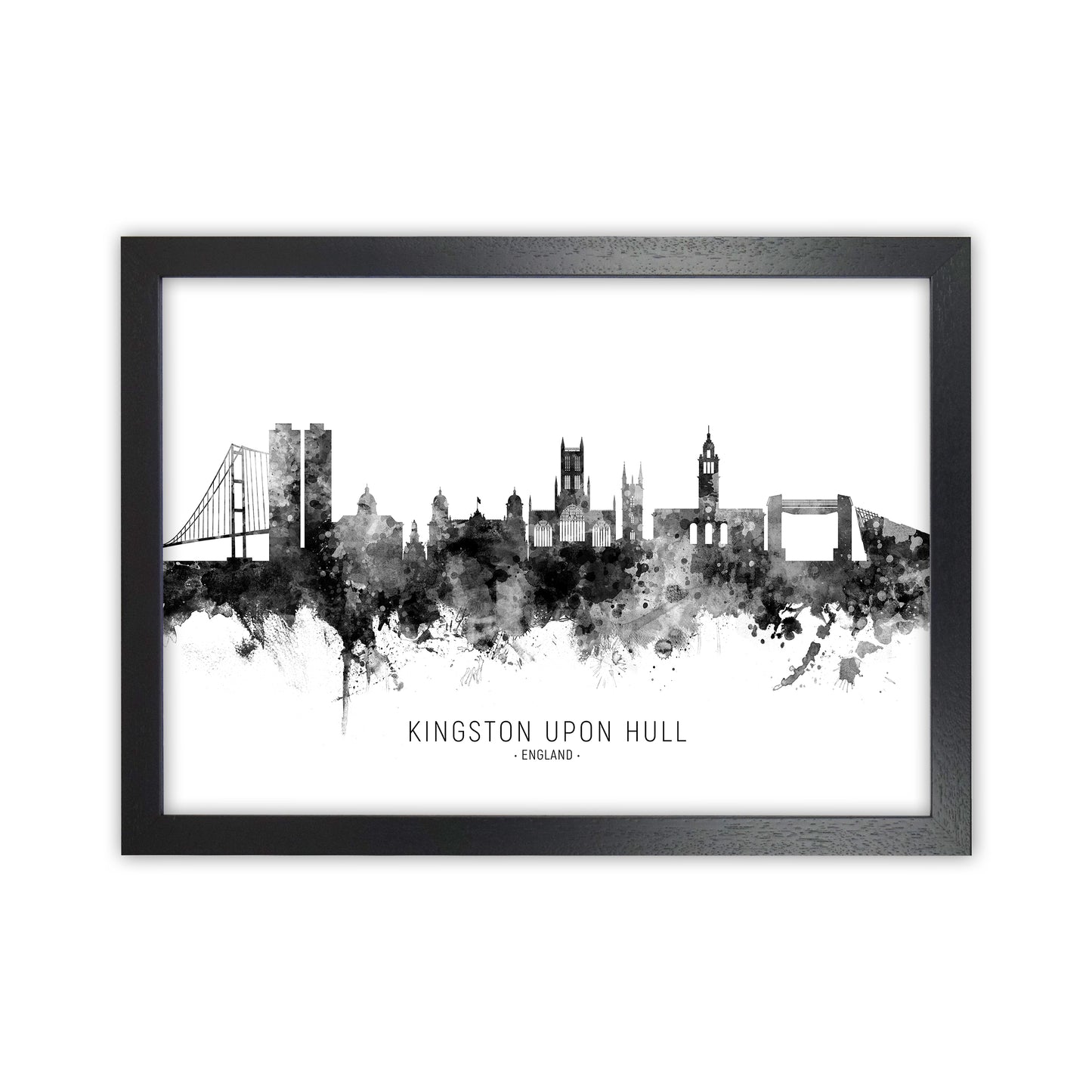 Kingston Upon Hull England Skyline Black White City Name  by Michael Tompsett Black Grain