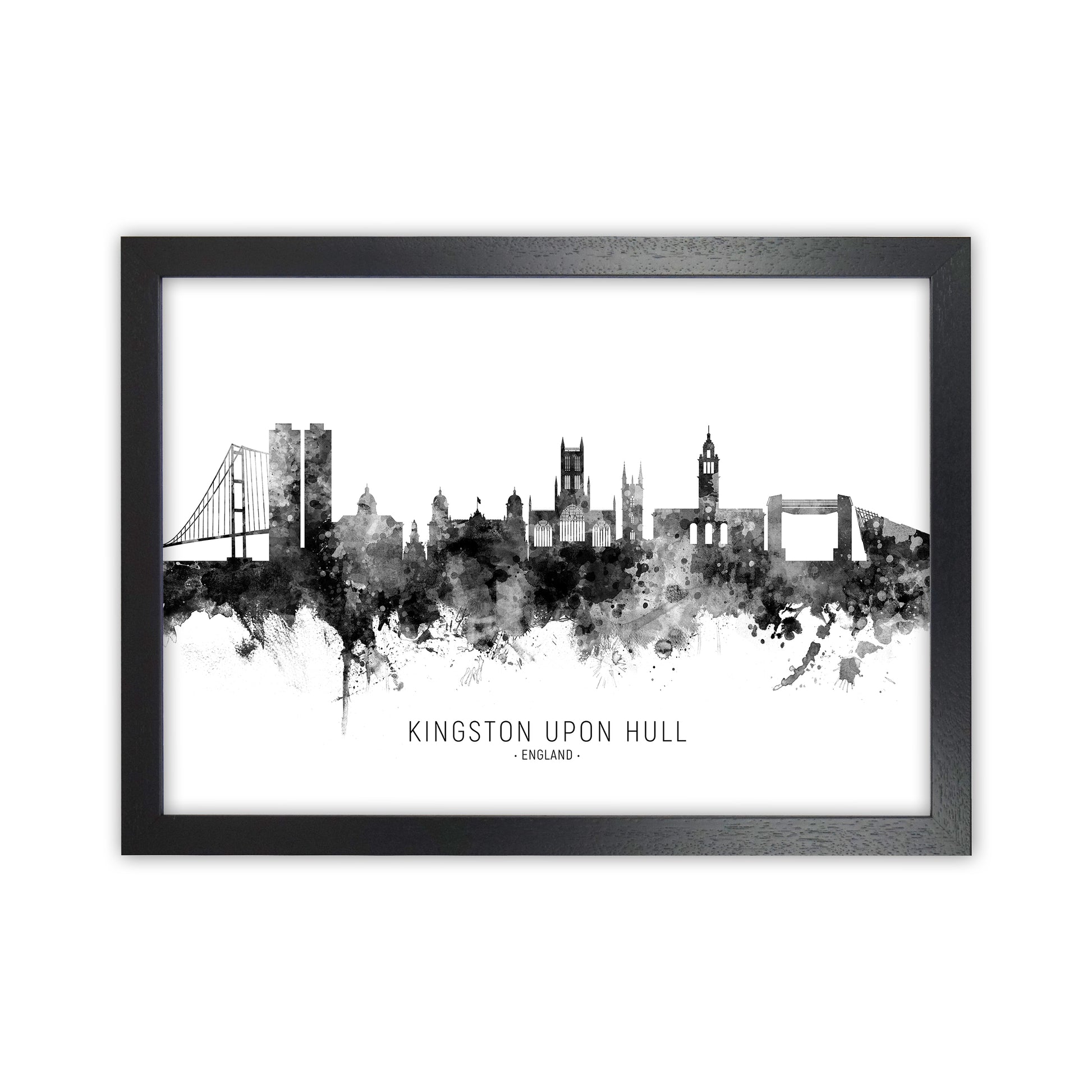 Kingston Upon Hull England Skyline Black White City Name  by Michael Tompsett Black Grain