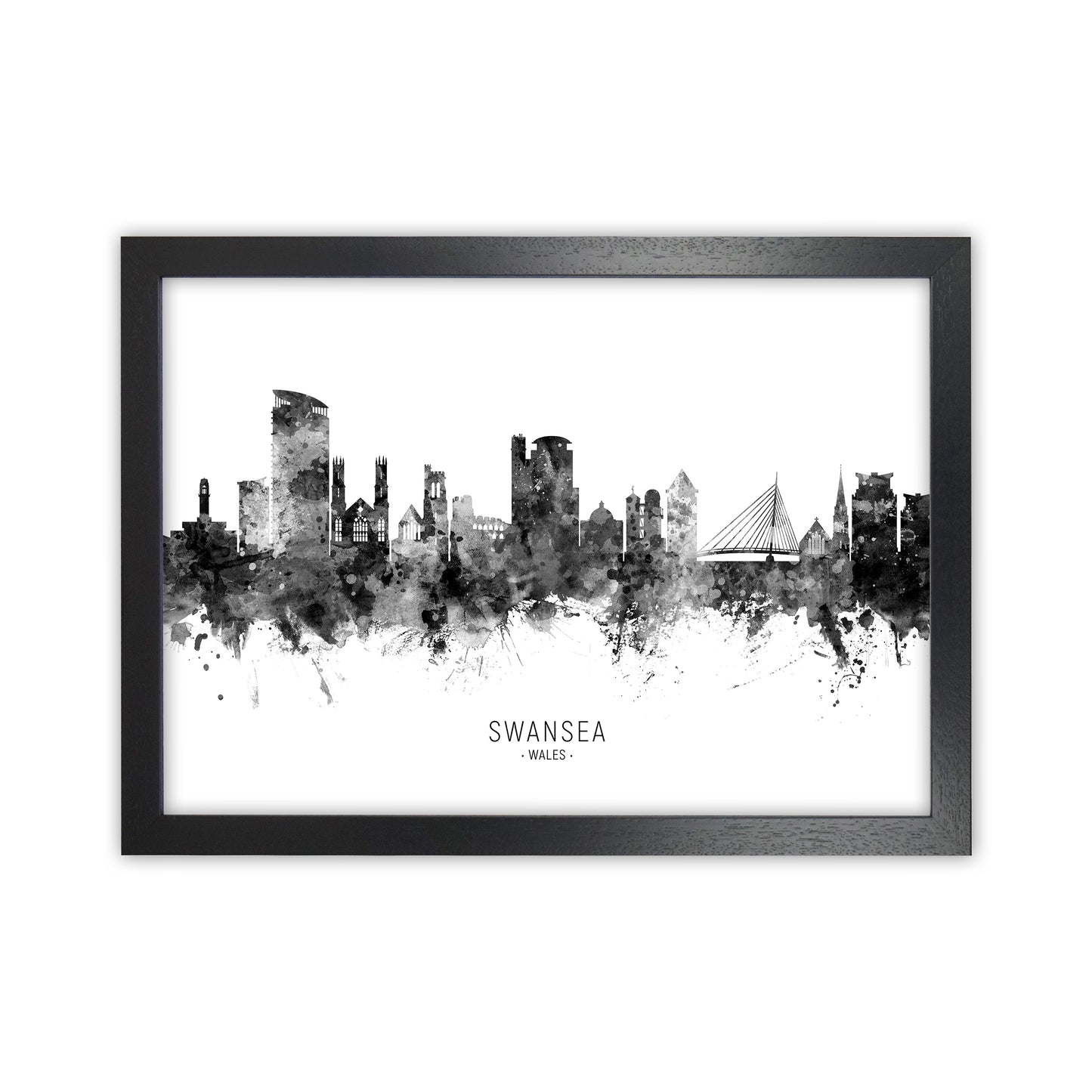 Swansea Wales Skyline Black White City Name  by Michael Tompsett Black Grain
