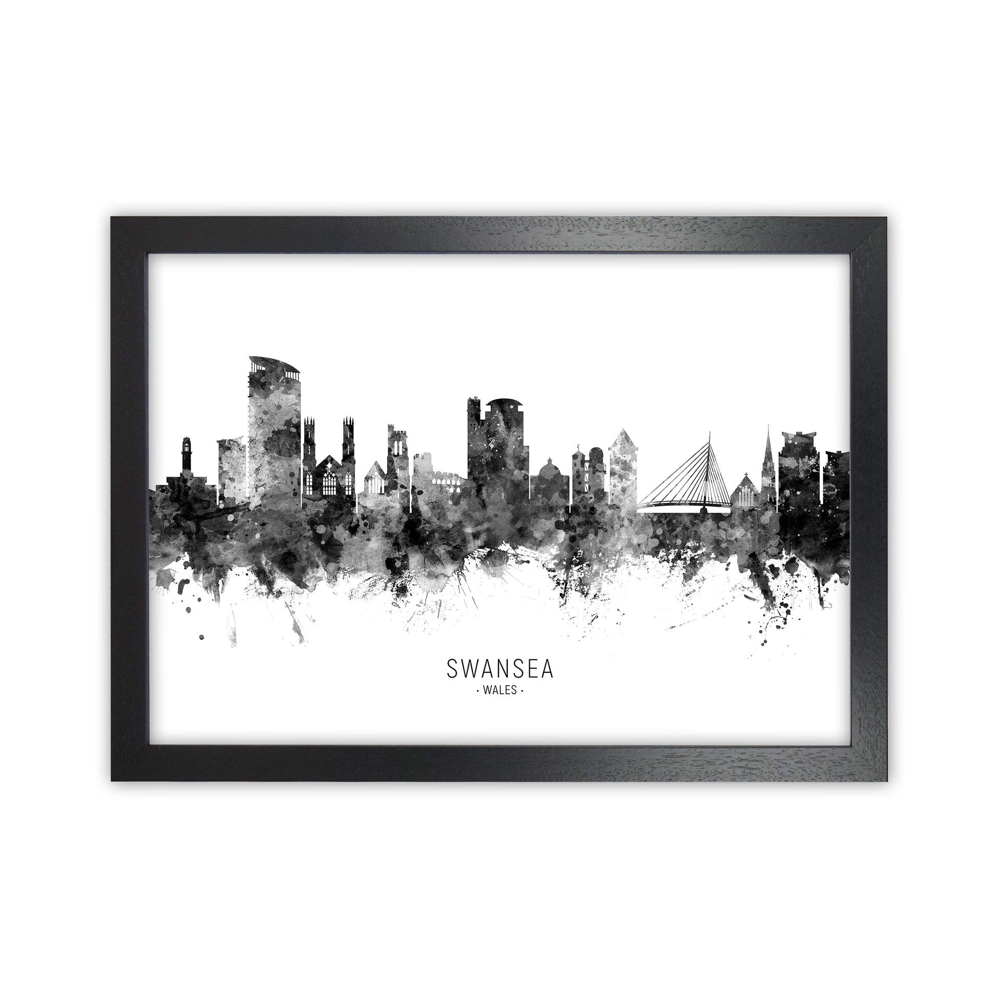 Swansea Wales Skyline Black White City Name  by Michael Tompsett Black Grain