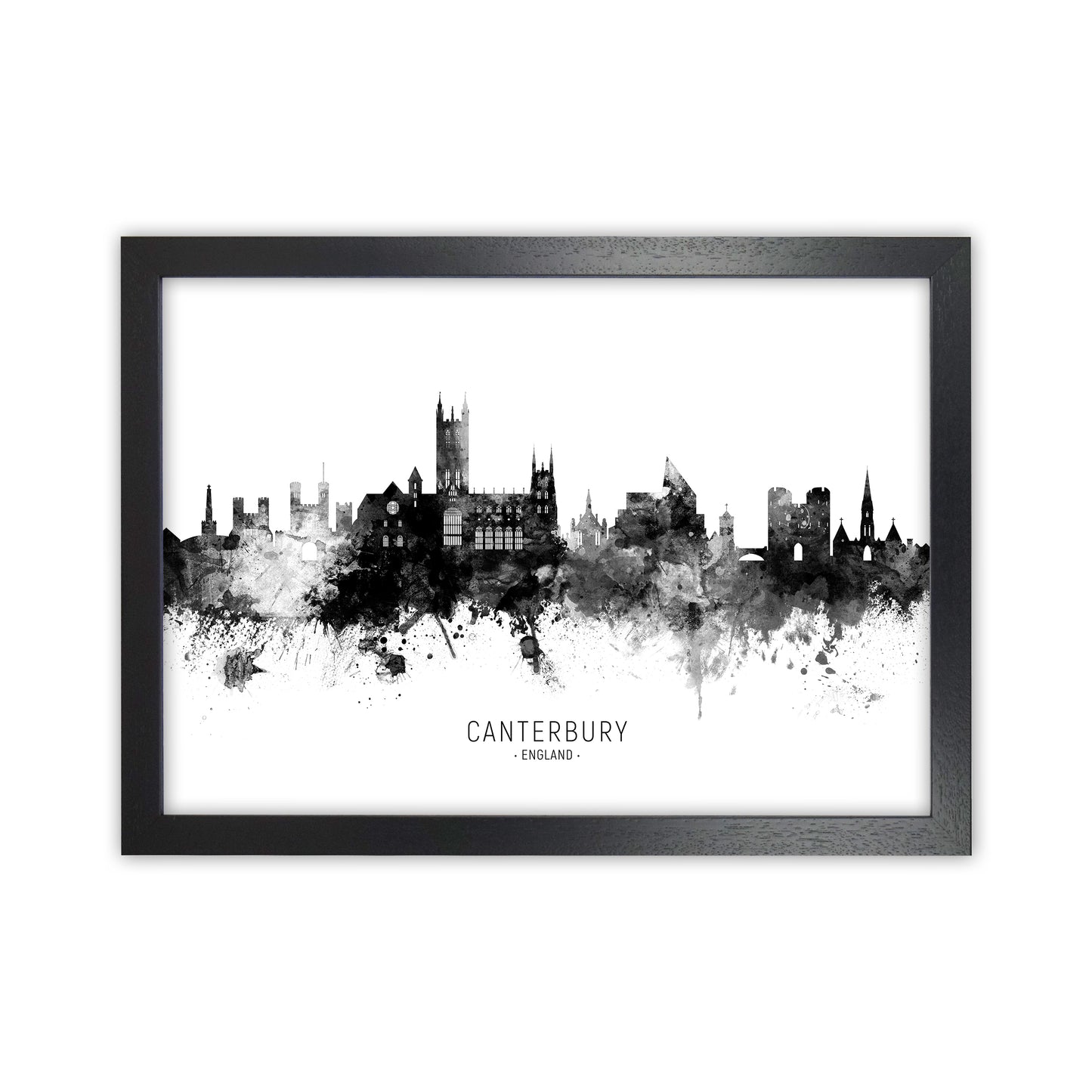Canterbury England Skyline Black White City Name  by Michael Tompsett Black Grain