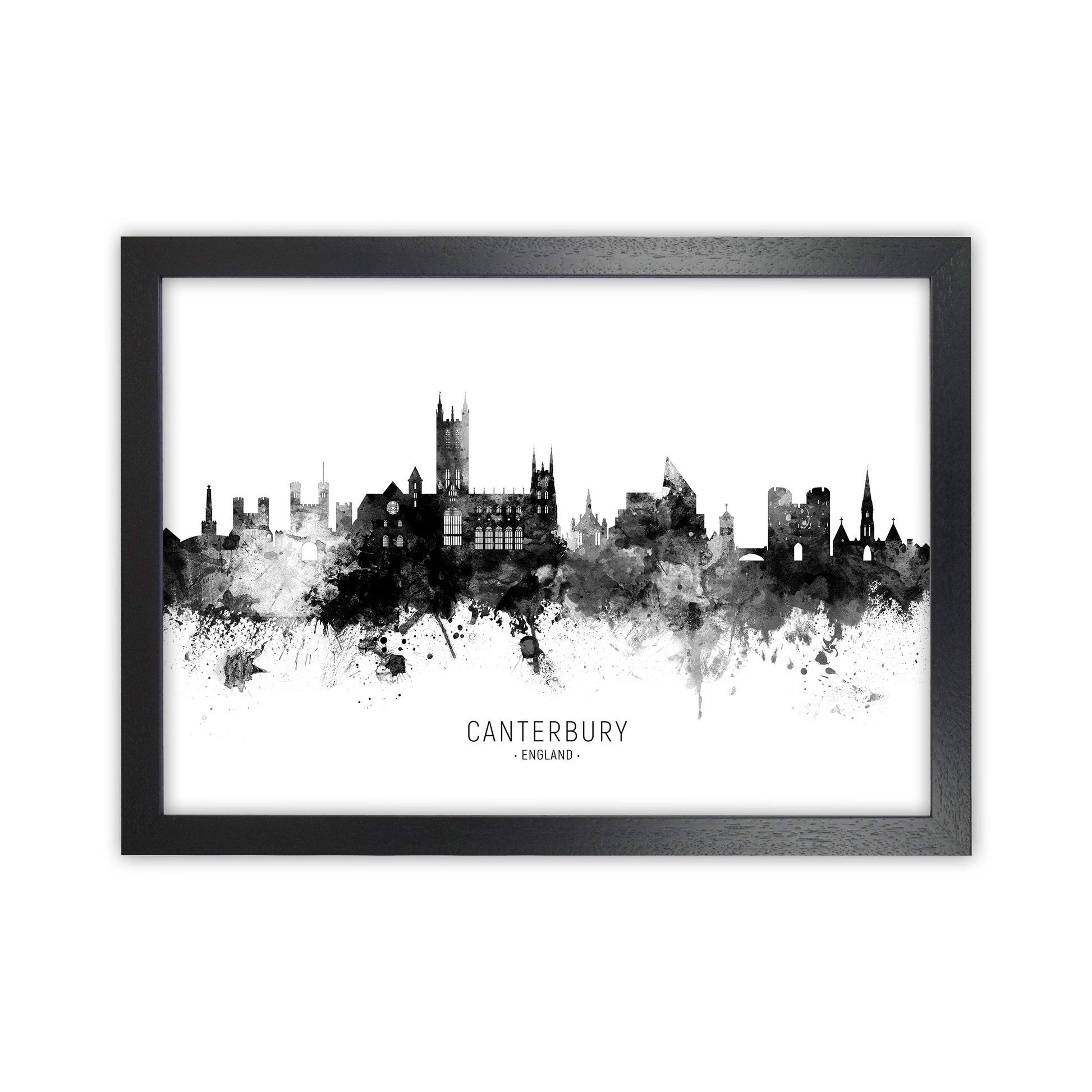 Canterbury England Skyline Black White City Name  by Michael Tompsett Black Grain