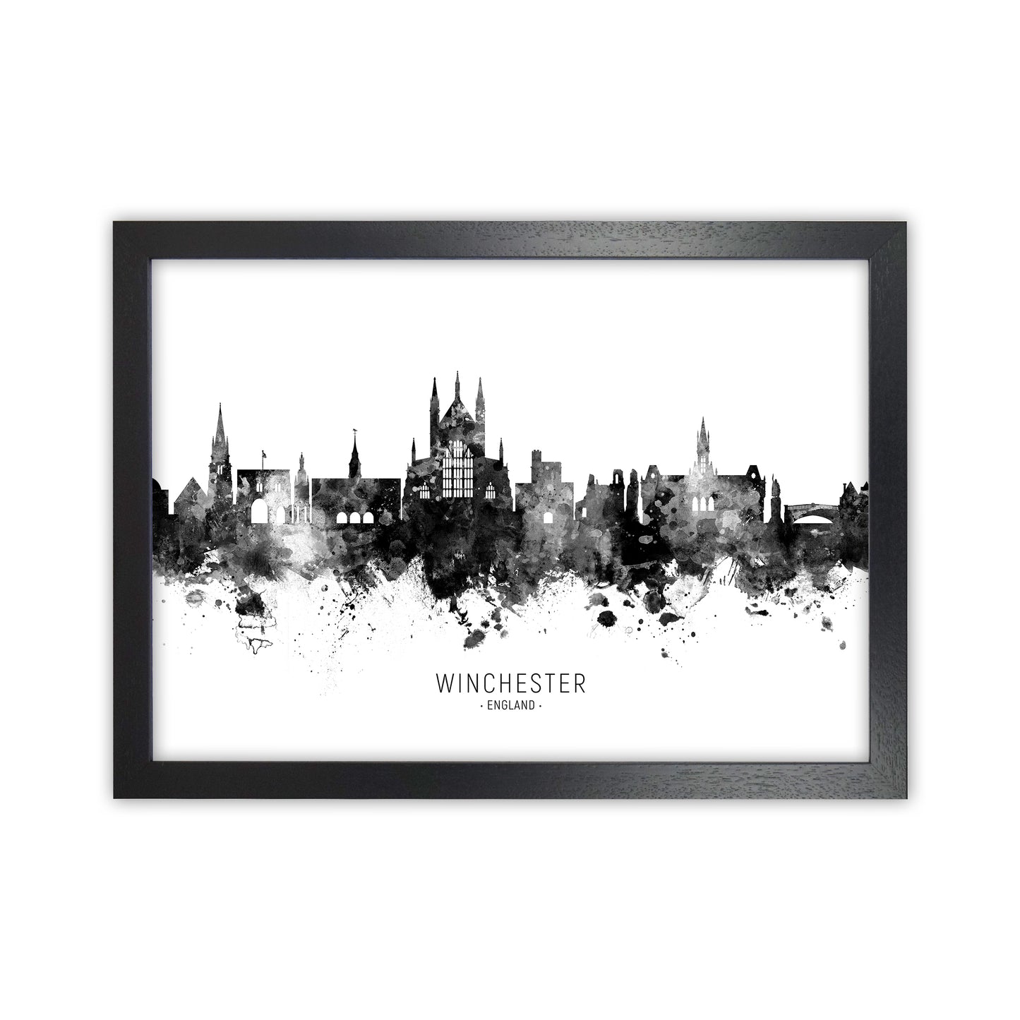 Winchester England Skyline Black White City Name  by Michael Tompsett Black Grain