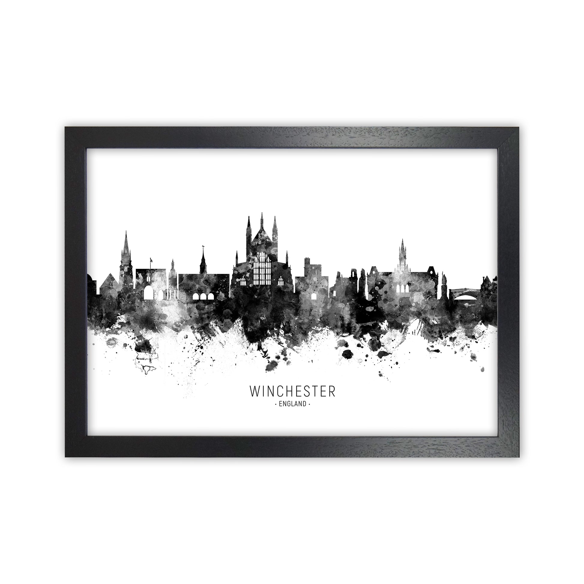 Winchester England Skyline Black White City Name  by Michael Tompsett Black Grain