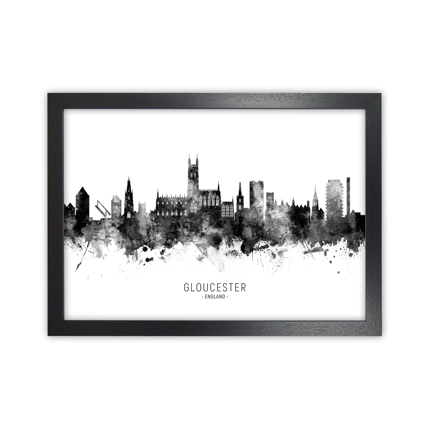Gloucester England Skyline Black White City Name by Michael Tompsett Black Grain