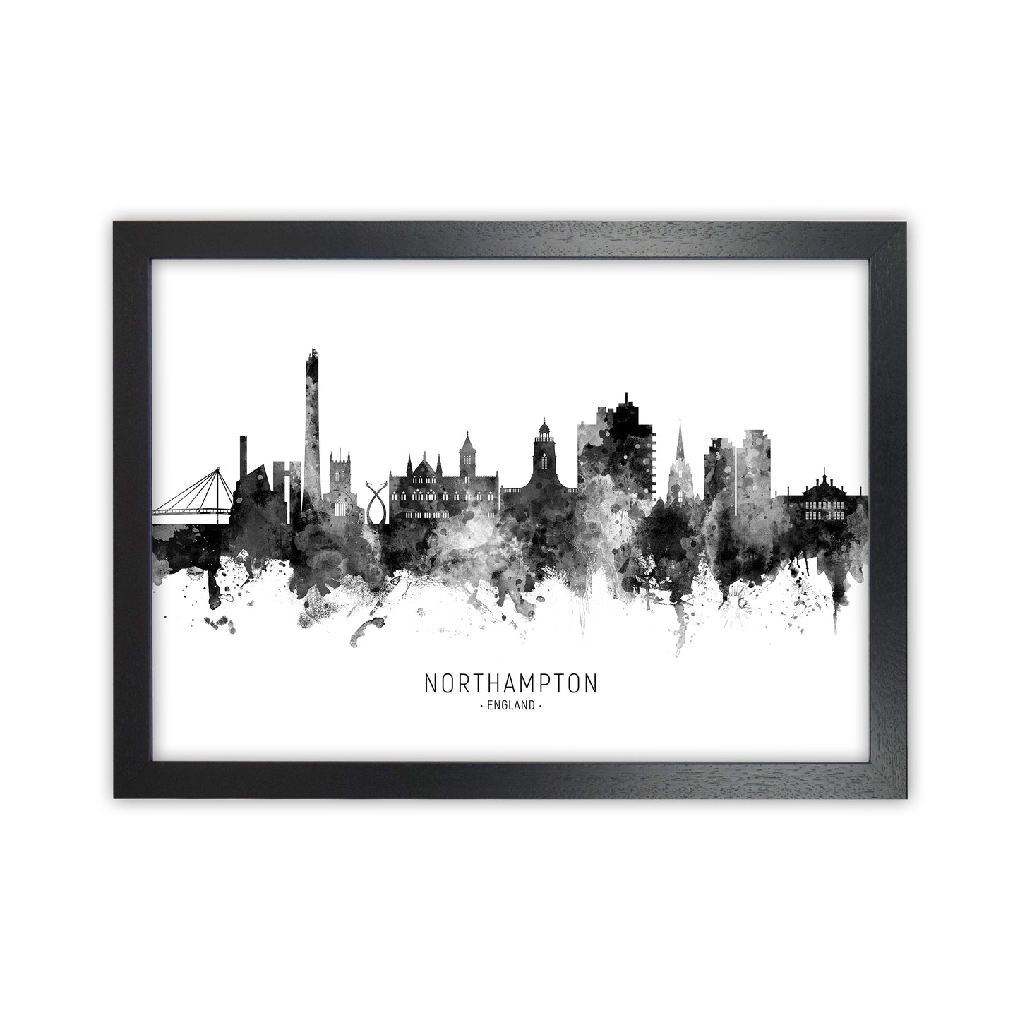 Northampton England Skyline Black White City Name by Michael Tompsett Black Grain