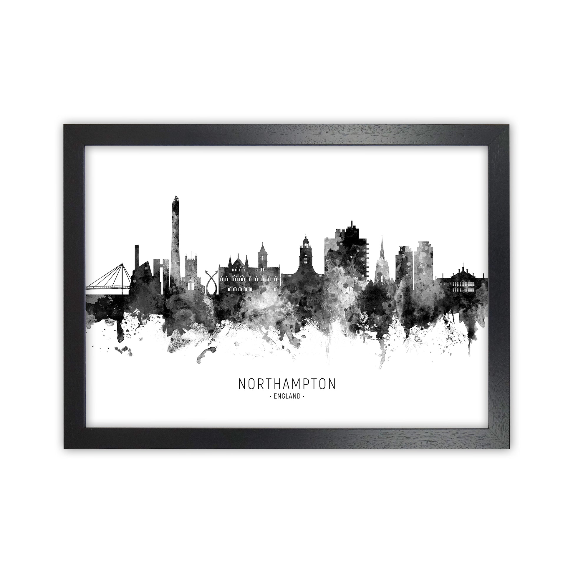 Northampton England Skyline Black White City Name  by Michael Tompsett Black Grain