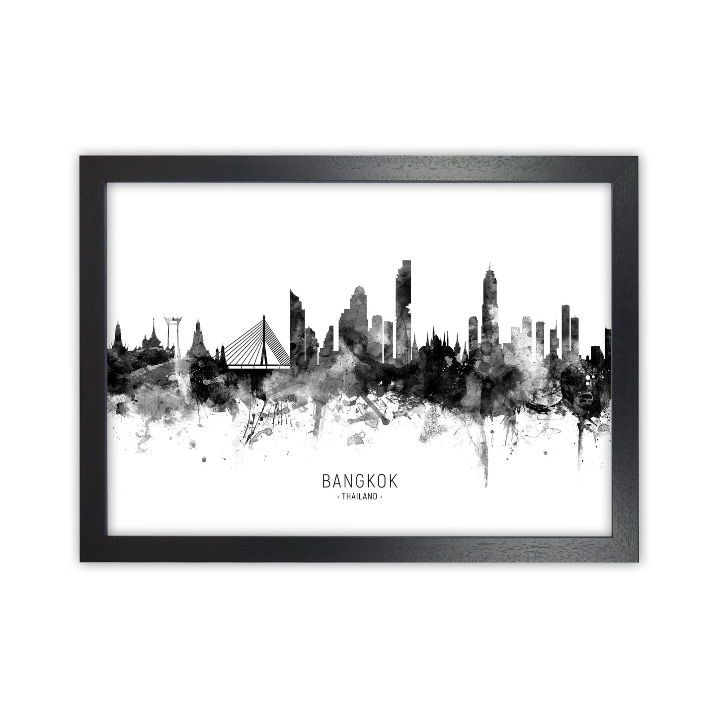 Bangkok Thailand Skyline Black White City Name by Michael Tompsett Black Grain