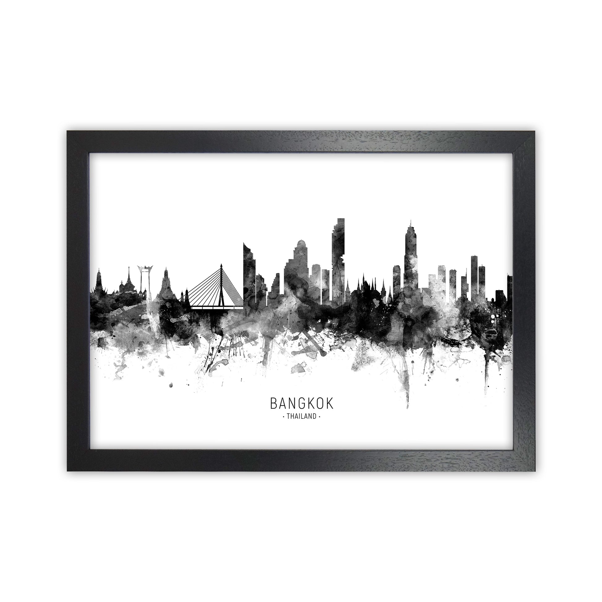 Bangkok Thailand Skyline Black White City Name  by Michael Tompsett Black Grain