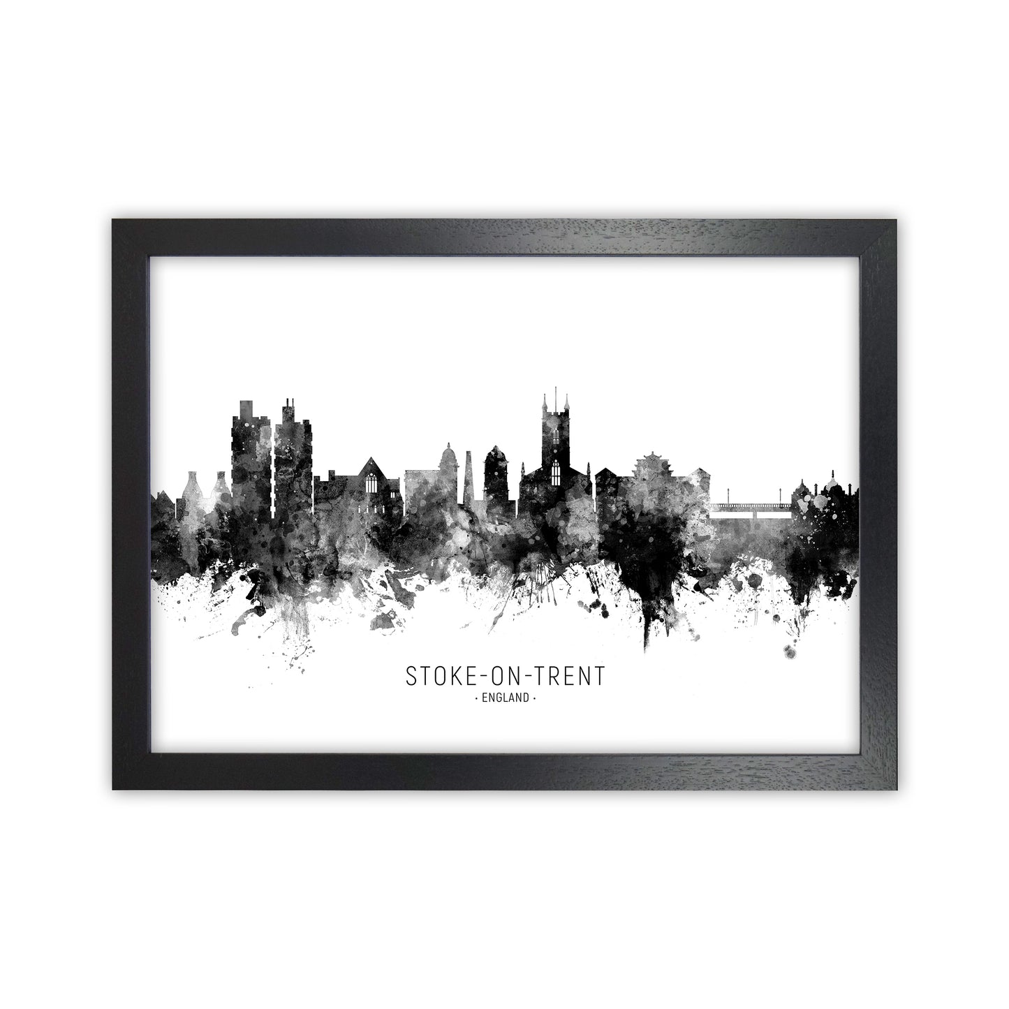 Stoke-On-Trent England Skyline Black White City Name by Michael Tompsett Black Grain