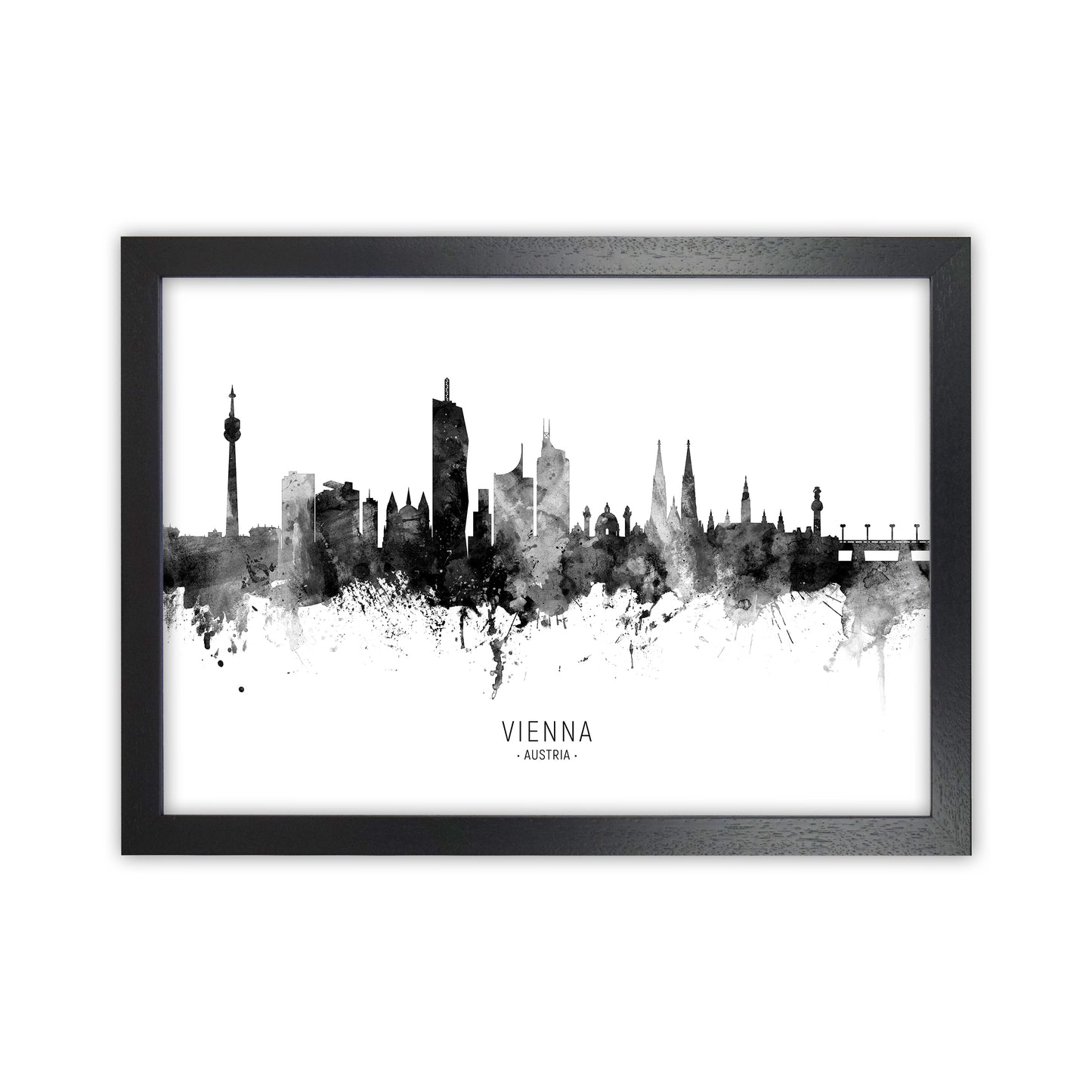 Vienna Austria Skyline Black White City Name  by Michael Tompsett Black Grain