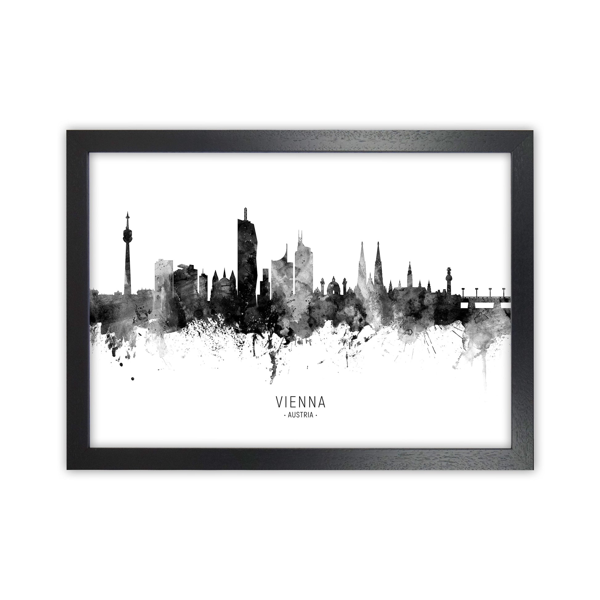 Vienna Austria Skyline Black White City Name  by Michael Tompsett Black Grain