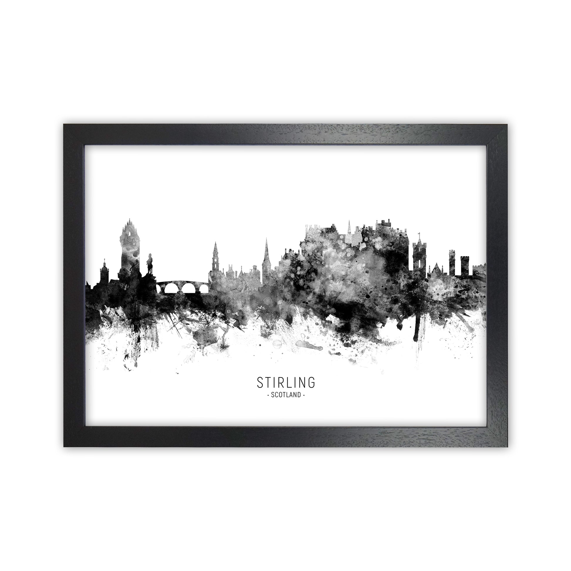 Stirling Scotland Skyline Black White City Name  by Michael Tompsett Black Grain