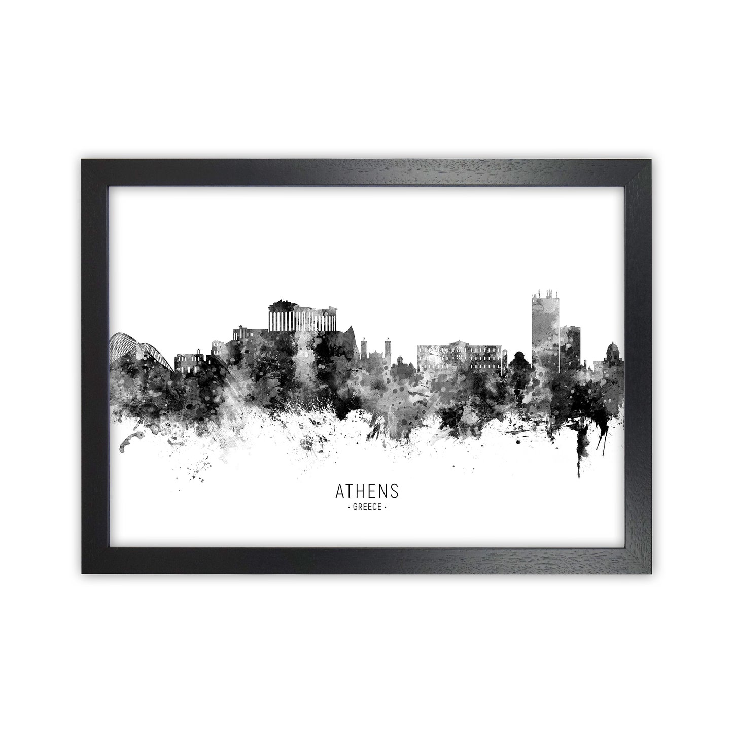 Athens Greece Skyline Black White City Name  by Michael Tompsett Black Grain