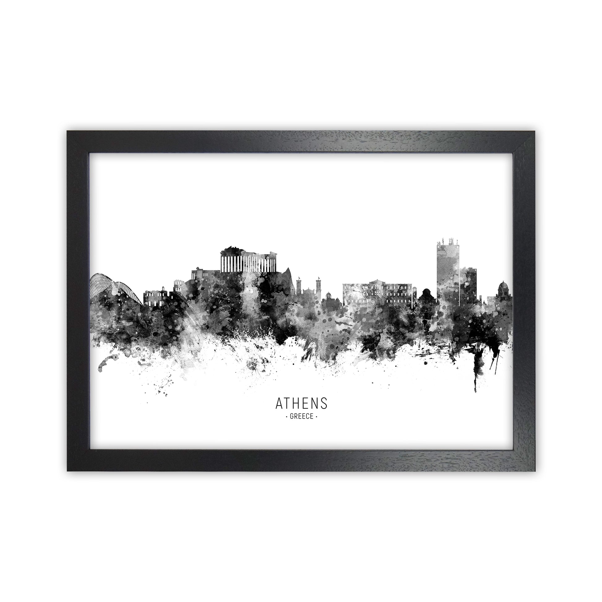 Athens Greece Skyline Black White City Name  by Michael Tompsett Black Grain