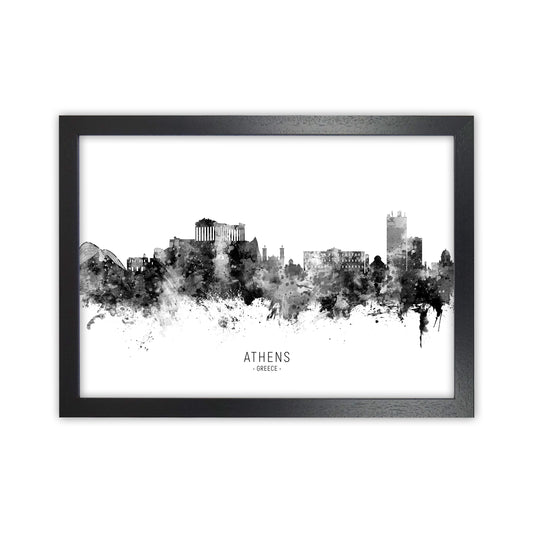 Athens Greece Skyline Black White City Name  by Michael Tompsett Black Grain