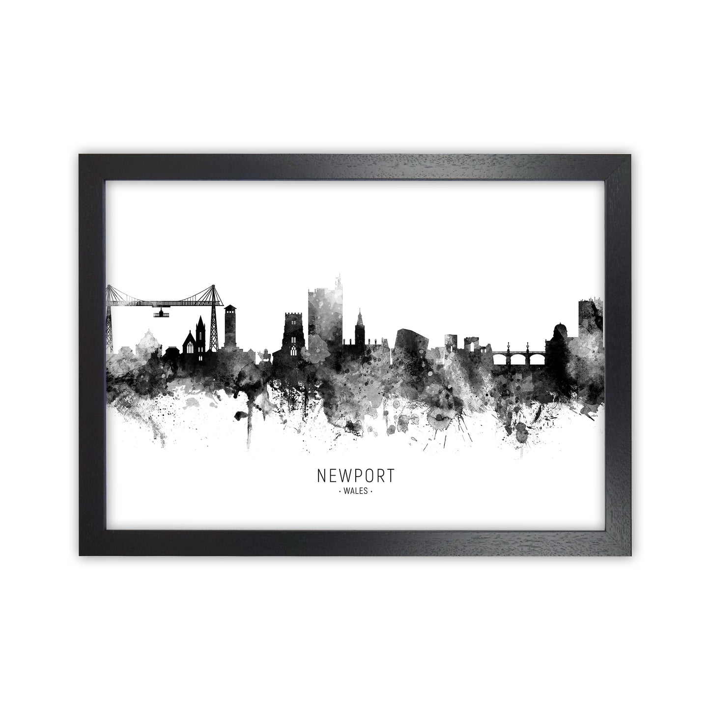 Newport Wales Skyline Black White City Name by Michael Tompsett Black Grain