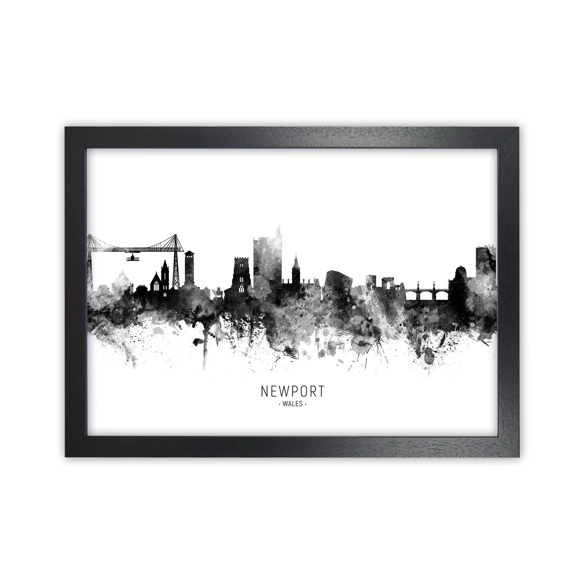 Newport Wales Skyline Black White City Name  by Michael Tompsett Black Grain