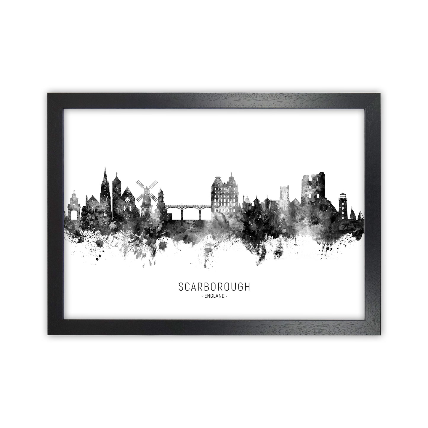 Scarborough England Skyline Black White City Name by Michael Tompsett Black Grain